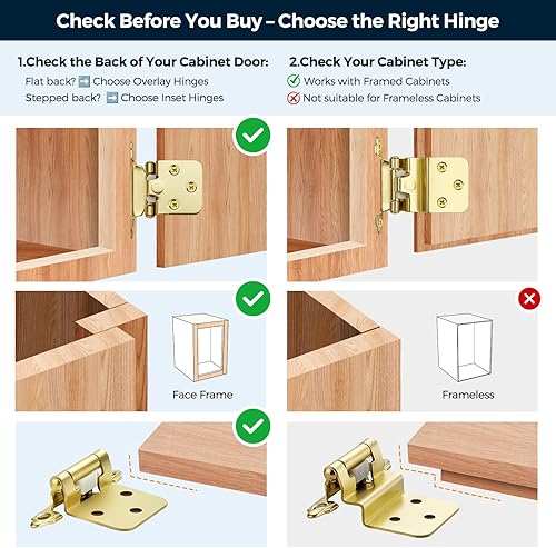 Vista 49 de Ravinte Paquete de 50 (25 pares) de bisagras superpuestas de 1/2 pulgada (variables), montaje frontal semicimoterminente de cierre automático