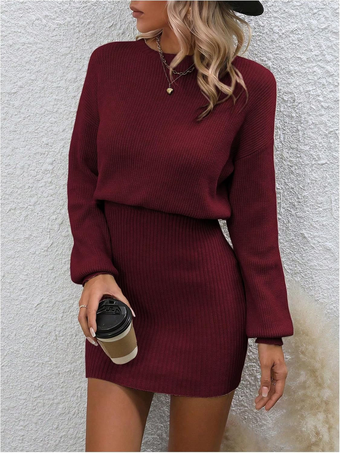 Verdusa Ribbed Knit Sweater Dress for Women Long Sleeve Pullover Bodycon Mini Short Dress - Image 4