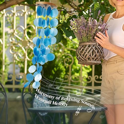 Miniatura 6 de Capiz - Carillón de viento para exterior de 28 pulgadas, carillón de viento con temática de océanoplaya, regalo para mujeres, decoración del día de