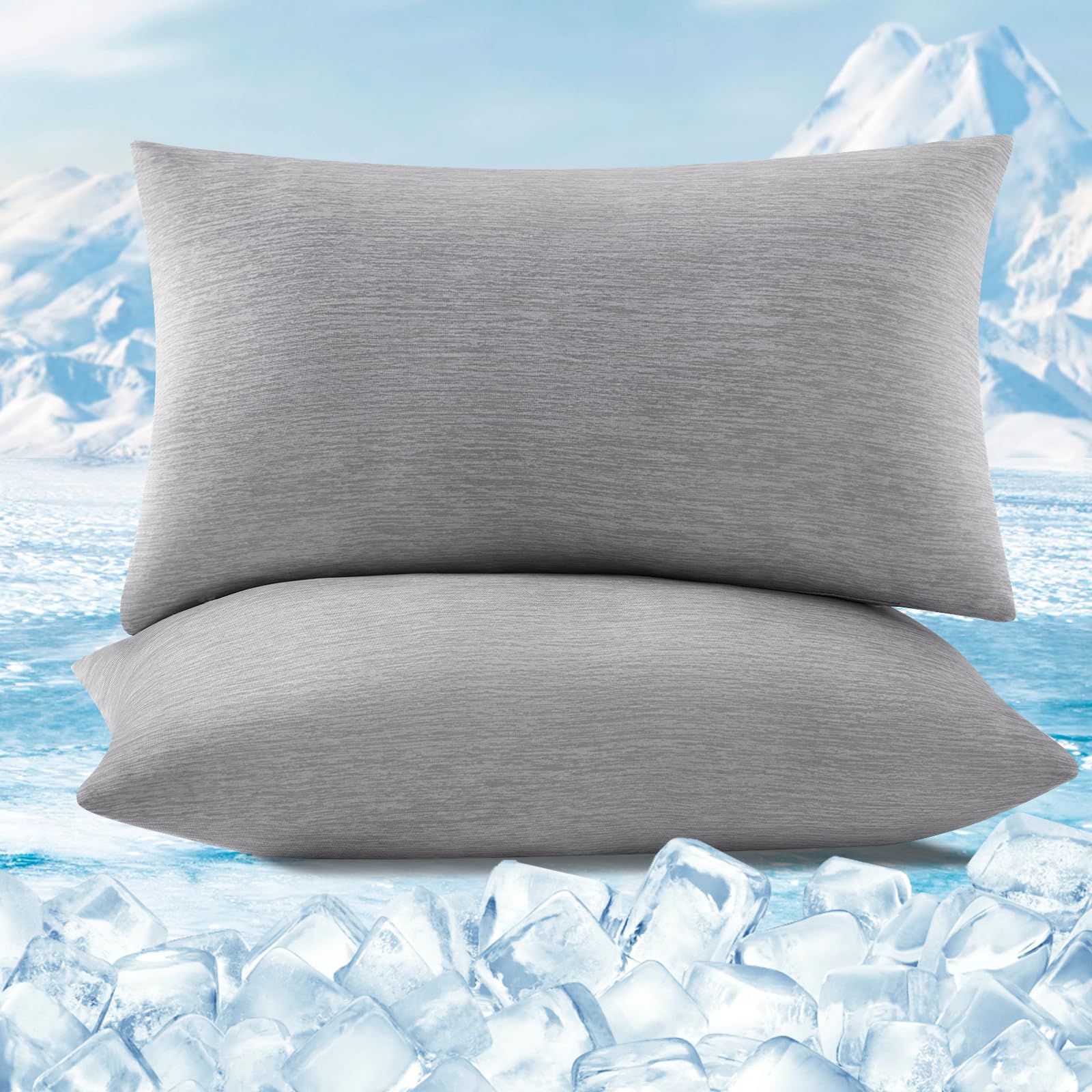 WOLTU Kühlender Kissenbezug 2er Set, Kopfkissenbezug mit Q-Max>0.45 Arc-Chill, Weicher Atmungsaktiv Kühlfaser Kissenhülle Schont Haut und Haar, Sommer Kissenbezüge mit Reißverschluss