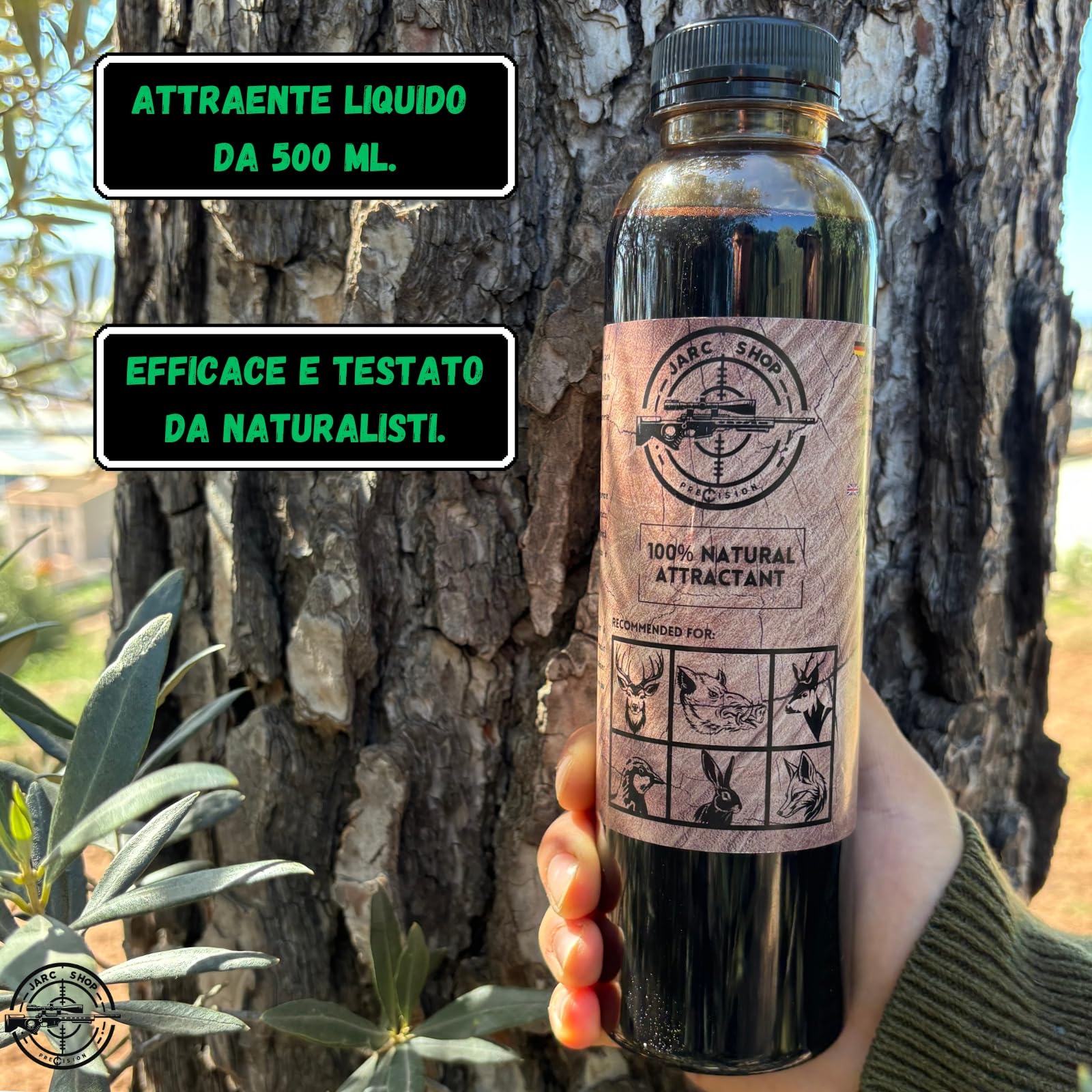 1 unità 500 ml ATTRATTIVO PER CINGHIALI e CATRAME CINGHIALI. Formula naturale ad alta attrazione per cinghiali e caprioli I Azione efficace su cervi e cinghiali I Stimolante per volpi selvatiche.