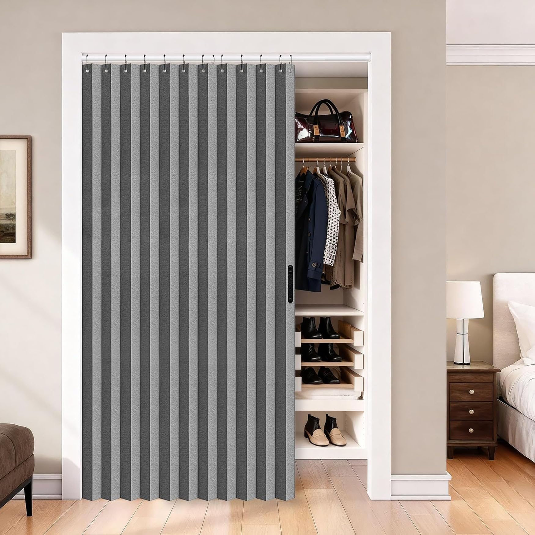 Rideau Separation 137 x 185 cm Anti-Moisissure, Imperméable, Anti-Éclaboussures Rideau Occultant Thermique Installation Facile et Rapide pour Balcon Armoire et Cloison, Gris
