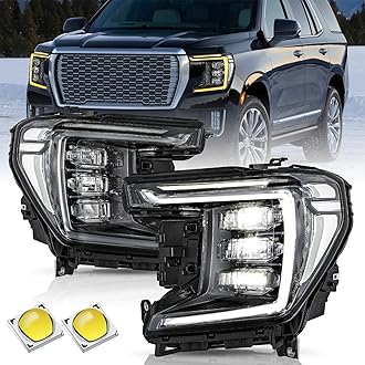 Full LED Headlight Assembly Set for 2021 2022 2023 GMC Yukon/Yukon XL DENALI/AT4 OEM Headlamp Replacement Pair Driver and Passenger Side
