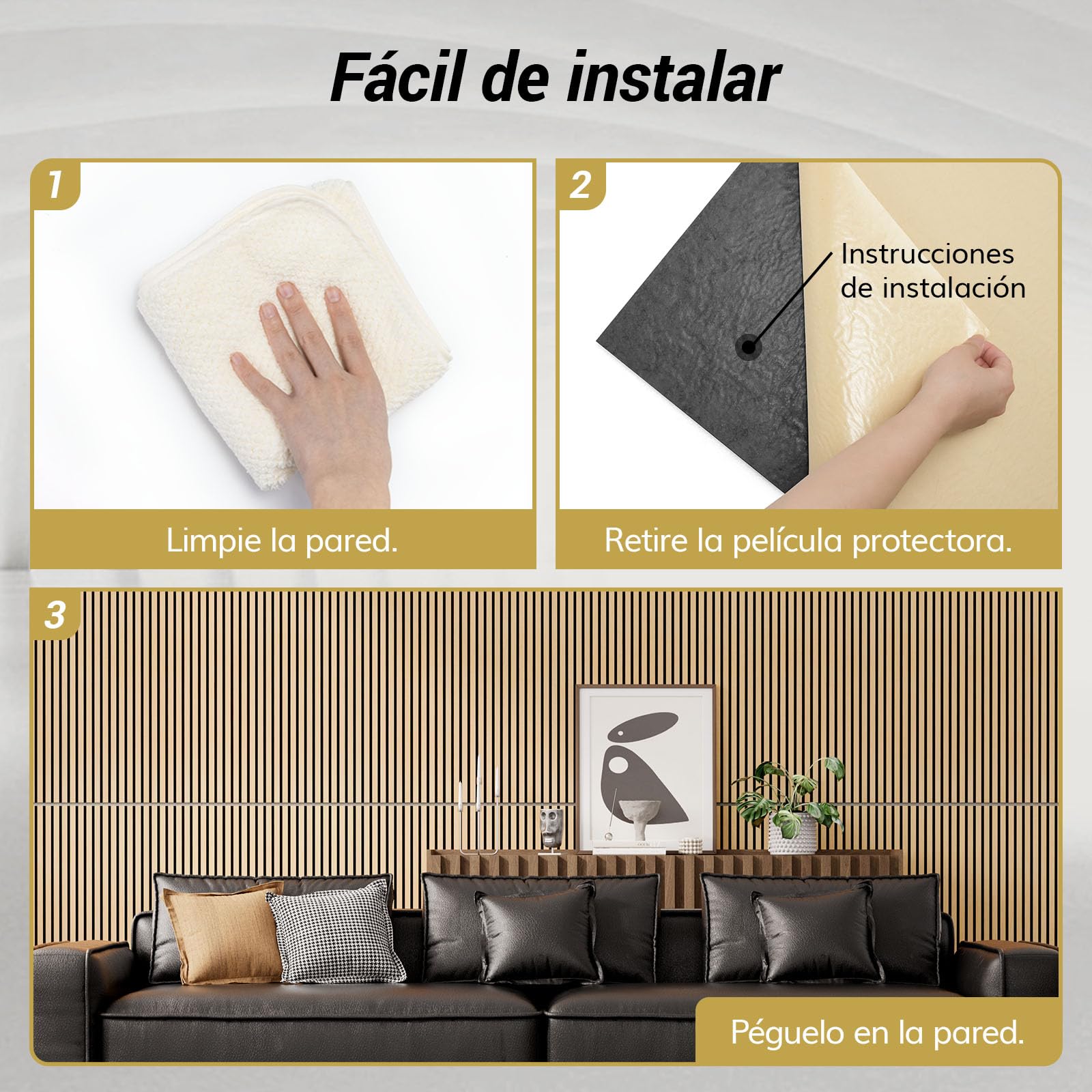 TONOR Lote de 4 Paneles acústicos autoadhesivos en Chapa de Madera, 120 x 60 x 1,9 cm (2,88 m²), Paneles murales 3D, Aspecto Madera para decoración de Paredes, Oficina, salón, Roble