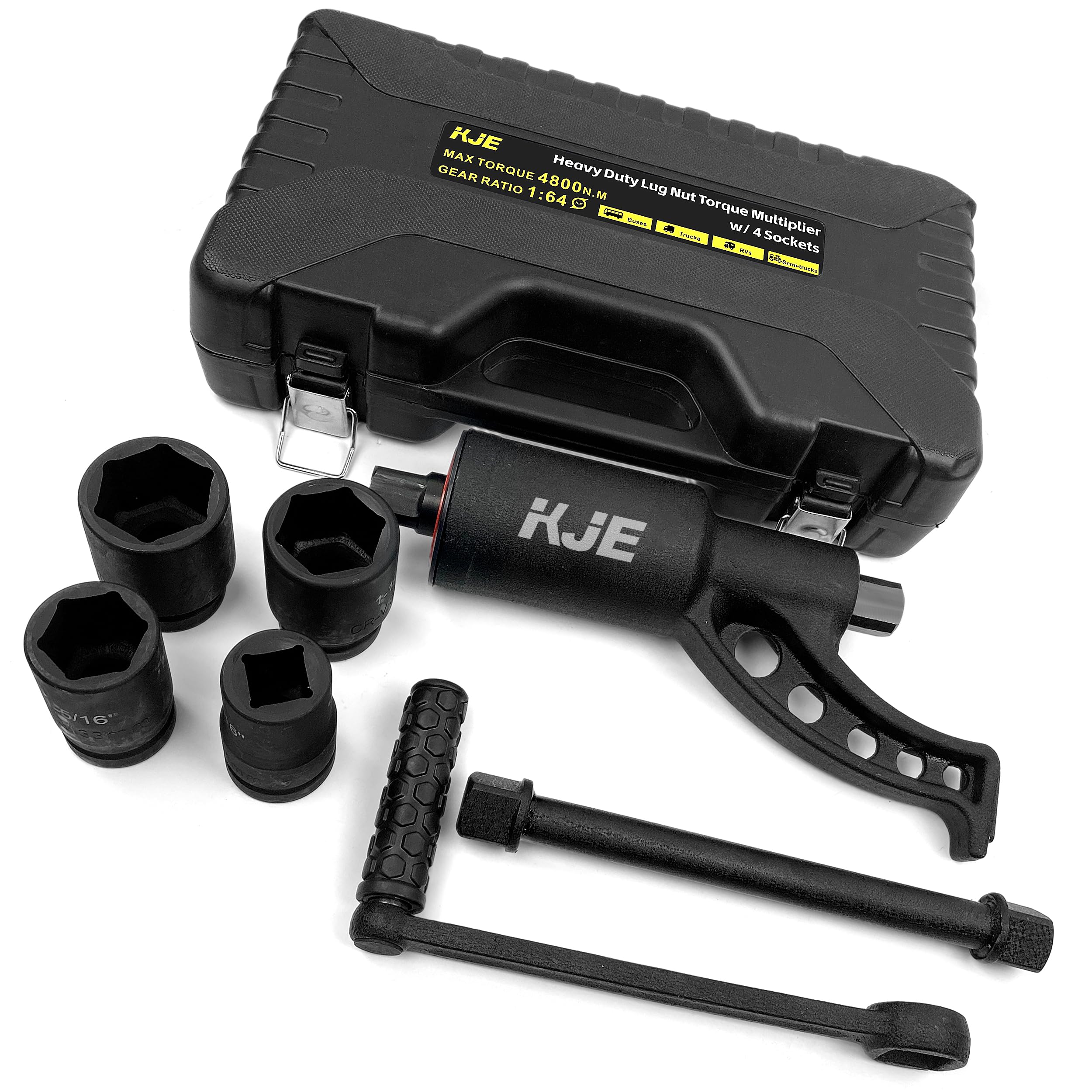 KJE Heavy Duty Torque Multiplier Wrench Set, w/ 1-5/16~1-5/8Inch Cr-v Socket (4800 N/M, 3,540 ft/lb), 1:64 Saving Lug Nut Remover Torque Wrench for