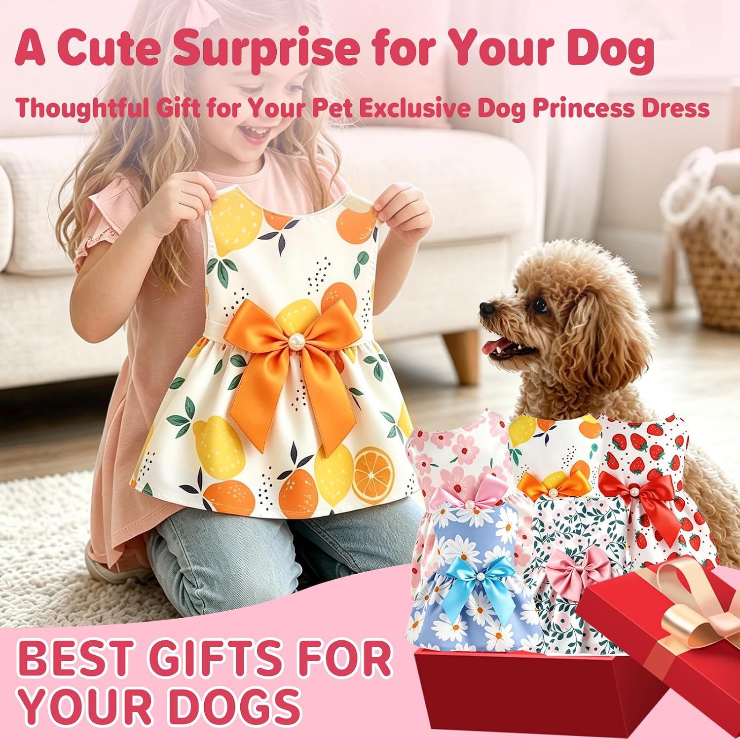 Floral Dog Dress, Cute Floral Dog Dress, Summer Breathable Polyester Pet Skirt with Bowknot, Princess Style Puppy Clothes for Small Dogs Cats, 5 Patterns Optional for Daily Walking Party