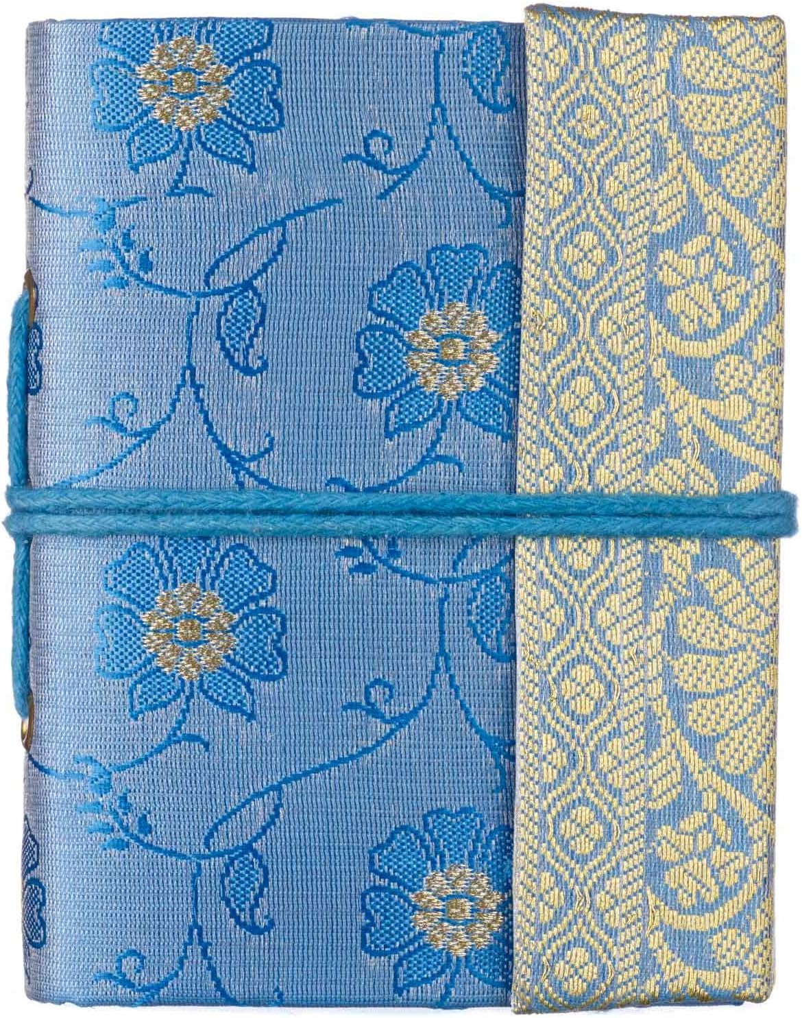 Paper High Handmade Sari Notebook - Mini 8 x 10.5cm - Blue - Unlined Recycled Paper - Pocket Notebook and Diary - Indian Stationery Gift