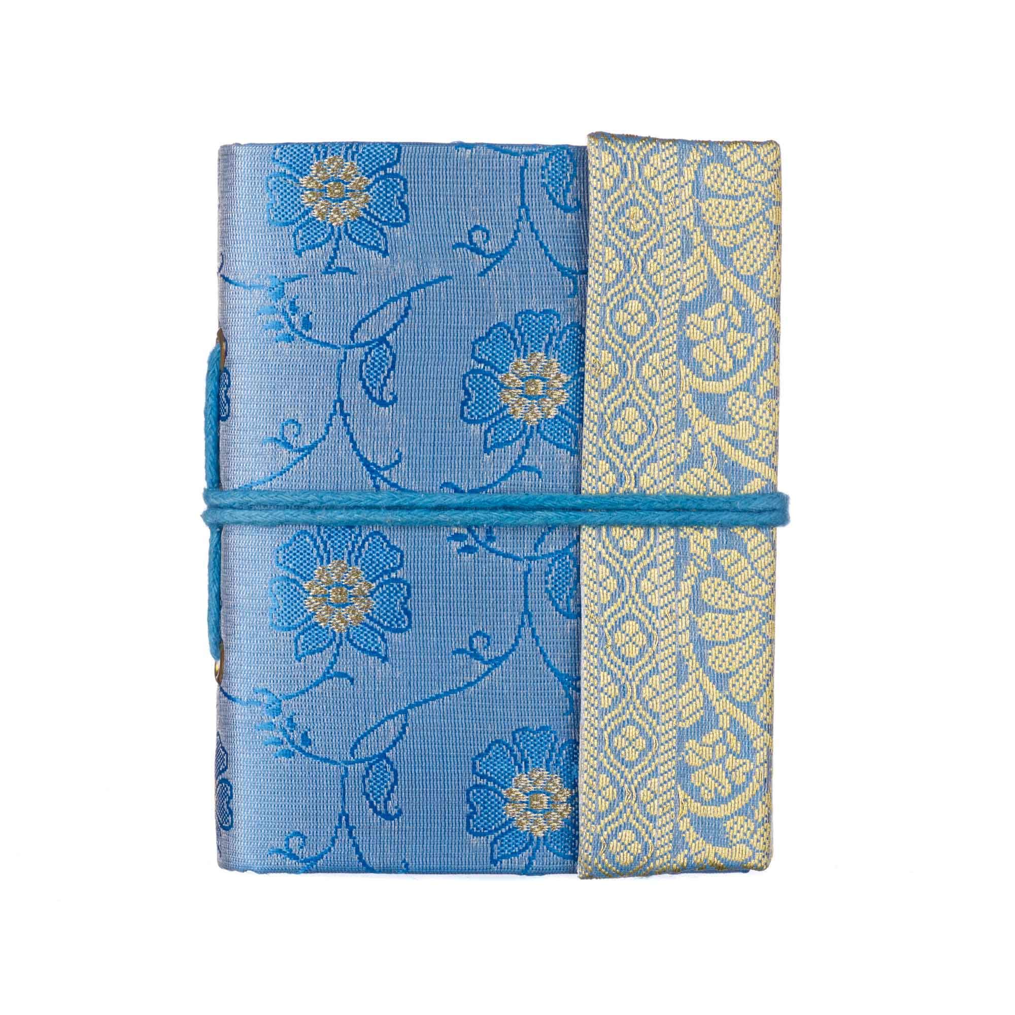 Paper High Handmade Sari Notebook - Mini 8 x 10.5cm - Blue - Unlined Recycled Paper - Pocket Notebook and Diary - Indian Stationery Gift