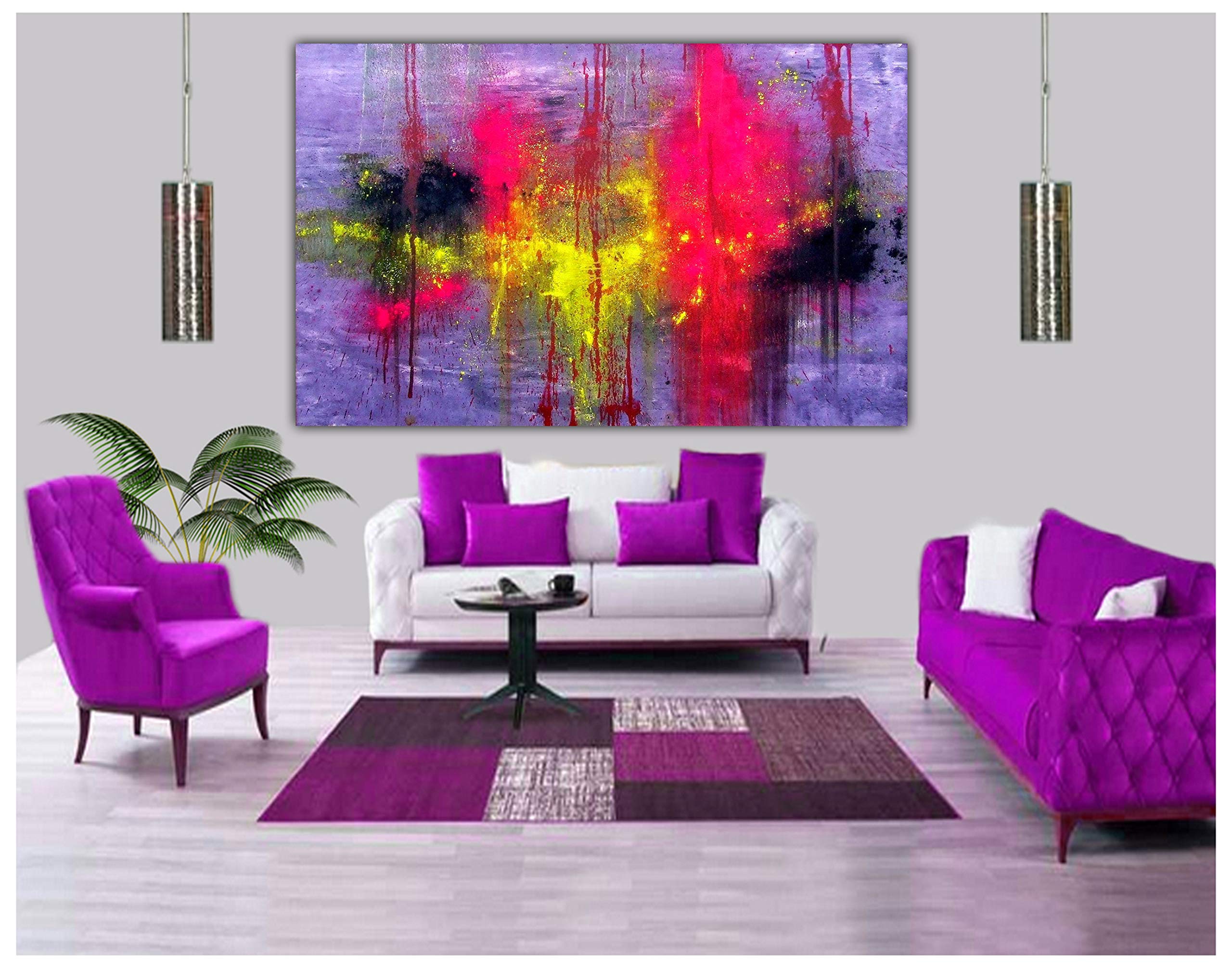 Krople farby rozłożone abstrakcyjna farba olejna obraz reprodukcja obrazu wydruk na oprawionym płótnie sztuka ścienna dekoracja domu 102 x 76 cm (102 x 76 cm) - głębokość 38 mm