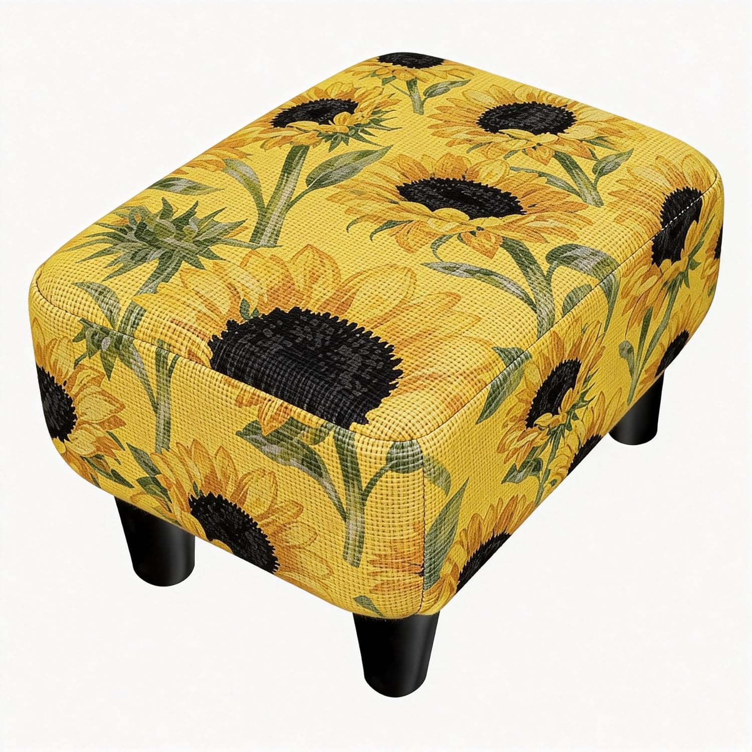 Printed Linen Ottoman Style Foot Rest Small Square Footstool with Removable Legs Funky Colorful for Living Room Entryway Shoe Changing, Unique Accent Ottoman Chair Foot Stool