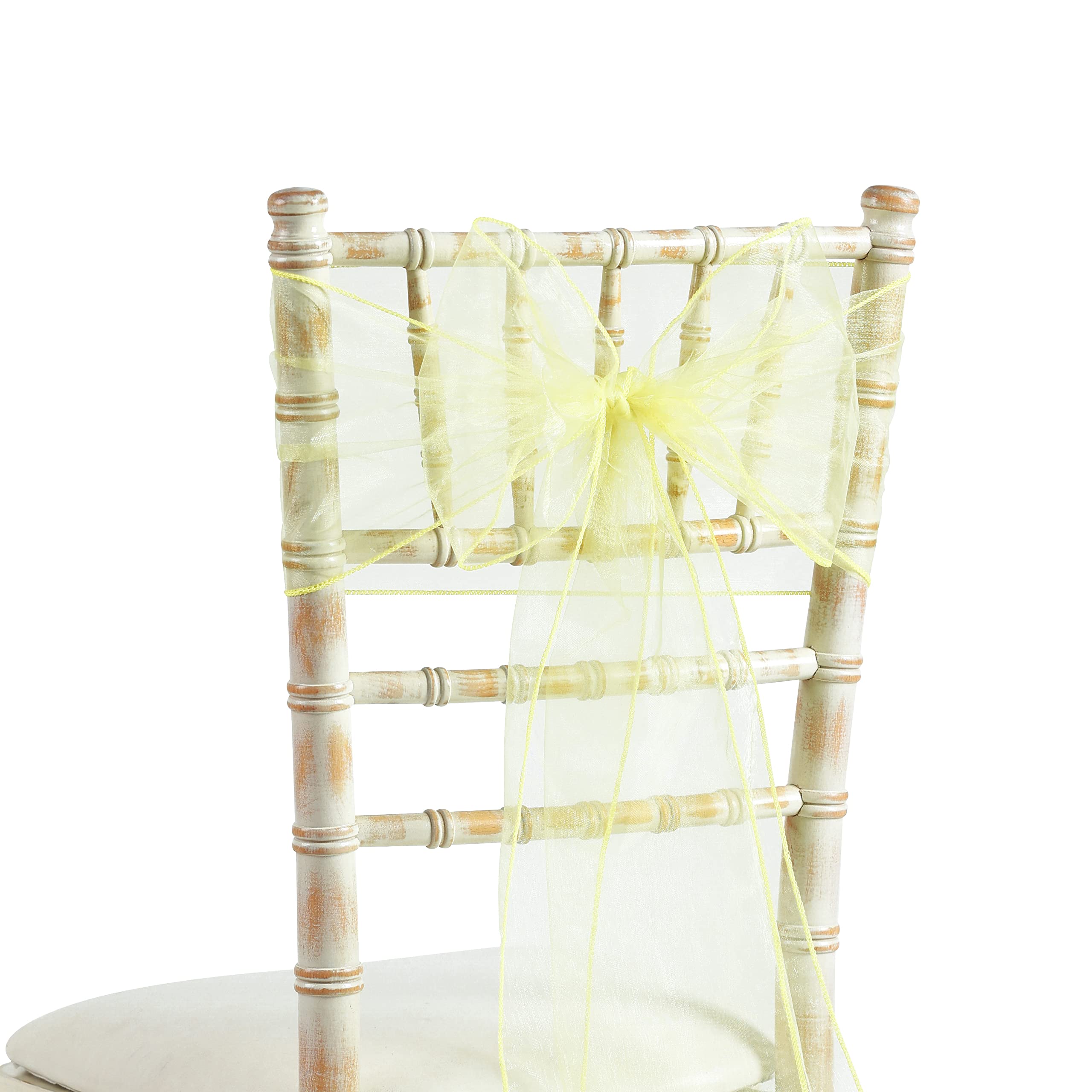 20x275cm Organza Sash Wider Sash Fuller Bows Chair Cover Bows Sash for Wedding Party Birthday Decoration (25, Yellow)