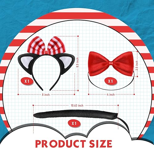 Miniatura 2 de Leyndo Conjunto de disfraz de gato faldas tutú, diadema de oreja, corbatín, cola de gato negro, calentadores de brazos, medias a rayas para cosplay