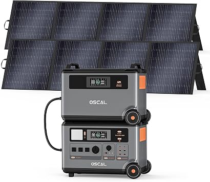 OSCAL 6000W Solar Generator, 7200Wh Power Station with 2x200W Solar Panels, 4 AC Outlets9000W Surge, 120V/240V Dual Voltage, LiFePO4 Battery for Home Backup Outdoors Camping RV Emergency