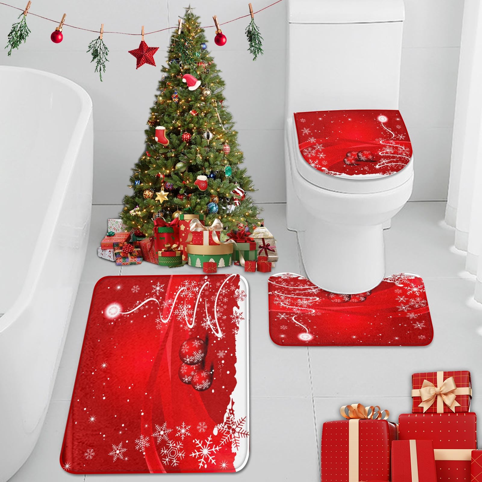 Amazon.com: Britimes Merry Christmas Tree Bathroom Rug and Mat Set 3 ...