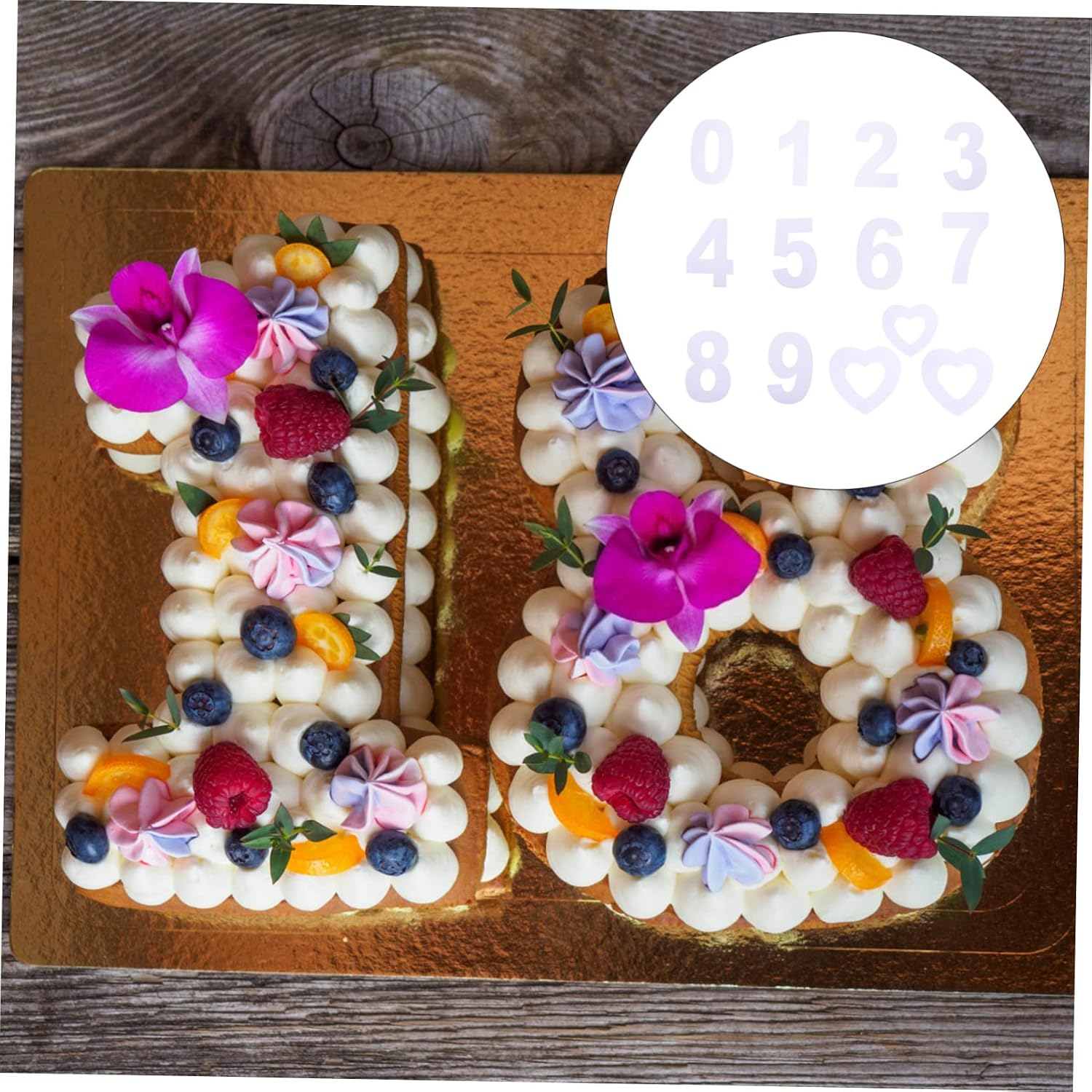 PRETYZOOM 12-Piece Heart Shaped Cake Stencils Set for DIY Number Cake Food-Grade Plastic Templates for Baking for Birthday Parties and Celebrations