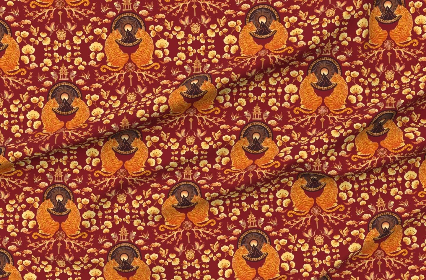 Spoonflower Fabric - Tiger 2022 Lunar Chinese New Year Oriental Red Printed on Minky Fabric by The Yard - Sewing Baby Blankets Quilt Backing Plush