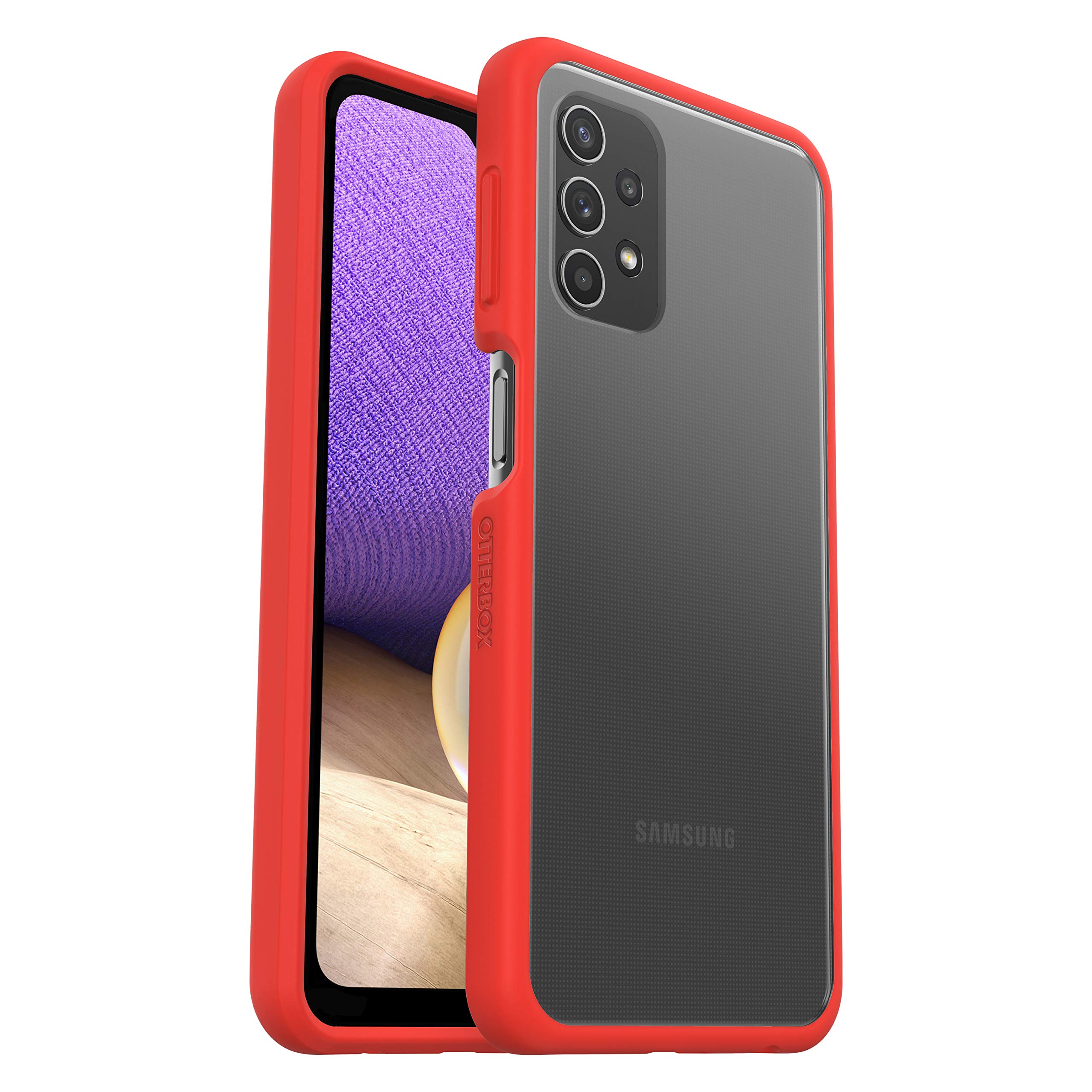 OtterBox React Series Hülle für Samsung Galaxy A32 5G, stoßfest, sturzsicher, ultraschlank, schützende Hülle, Getestet nach Militärstandard, Transparent/Rot