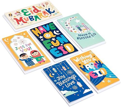 Vista 3 de Hallmark Surtido de sobres y tarjetas Eid Mubarak para niños (36 tarjetas de dinero Eid con sobres) para Eid Al-Fitr o Eid Al-Adha, hilo dorado