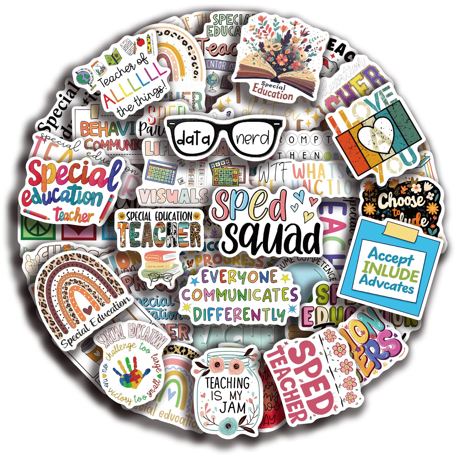 RWSEFK 50 Pcs Special Education Stickers Pack, SPED Aesthetic Vinyl Waterproof Sticker Decal for Water Bottle Journal Laptop Scrapbooking Phone for Kids Teens Adults for Party Supply Decor