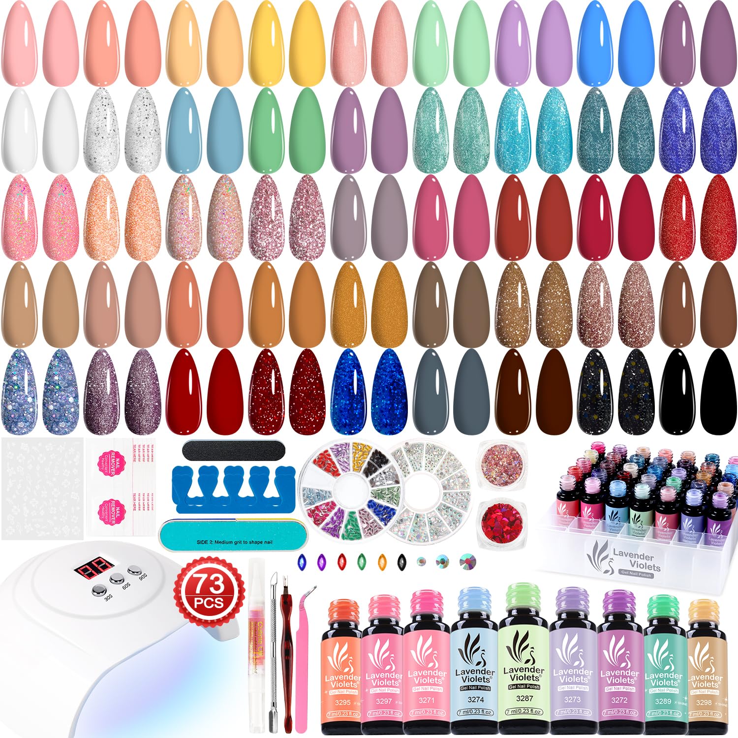 73 Pcs Gel Nail Polish Kit with U V Light, 45 Colors with Nail Primer,Builder Base,Matte & Glossy Top Coat Soak Off Manicure Tools Gifts for Women LA07