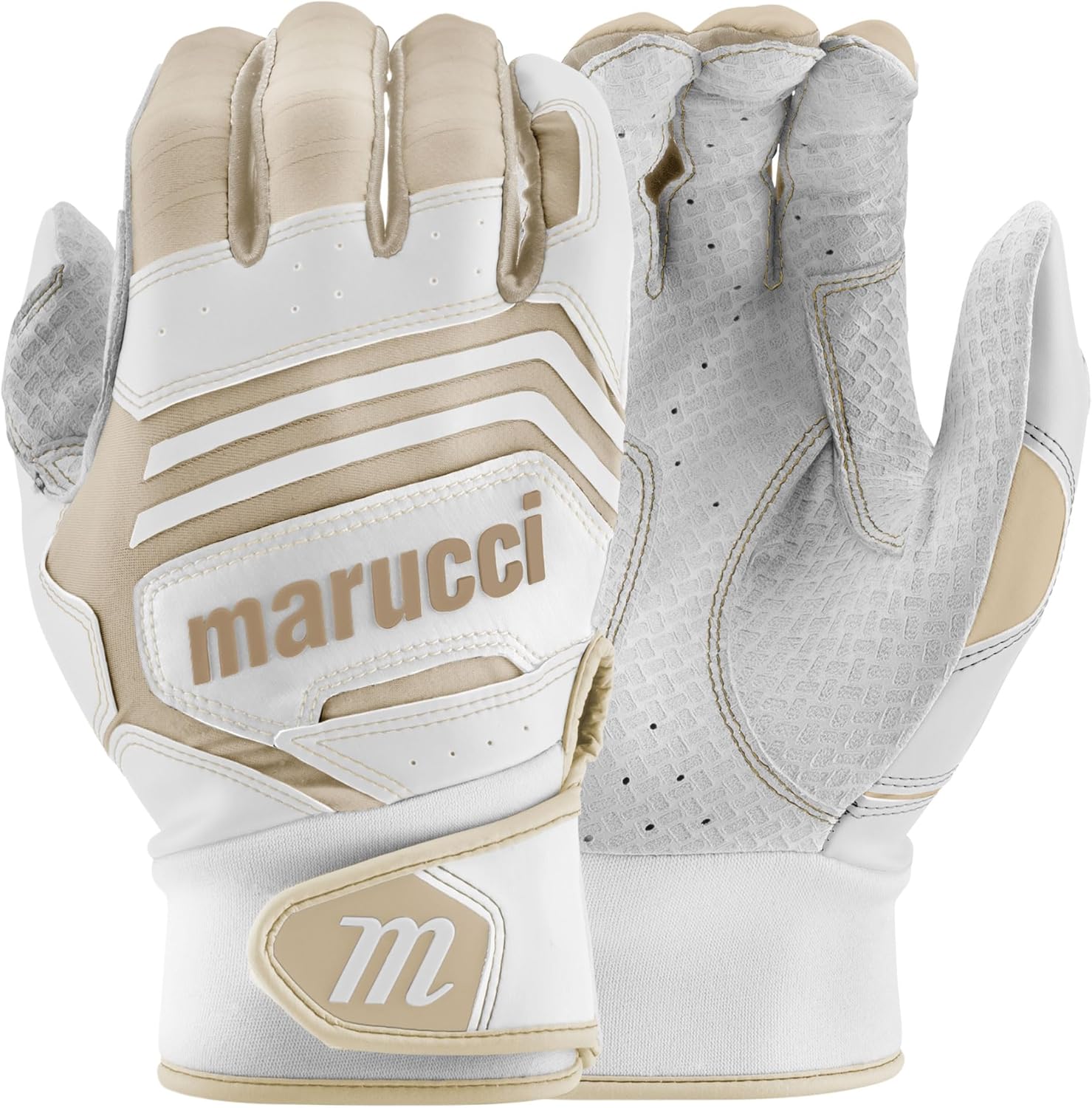 MARUCCI FUZN PRO Adult Batting Gloves, White/TAN, AXL