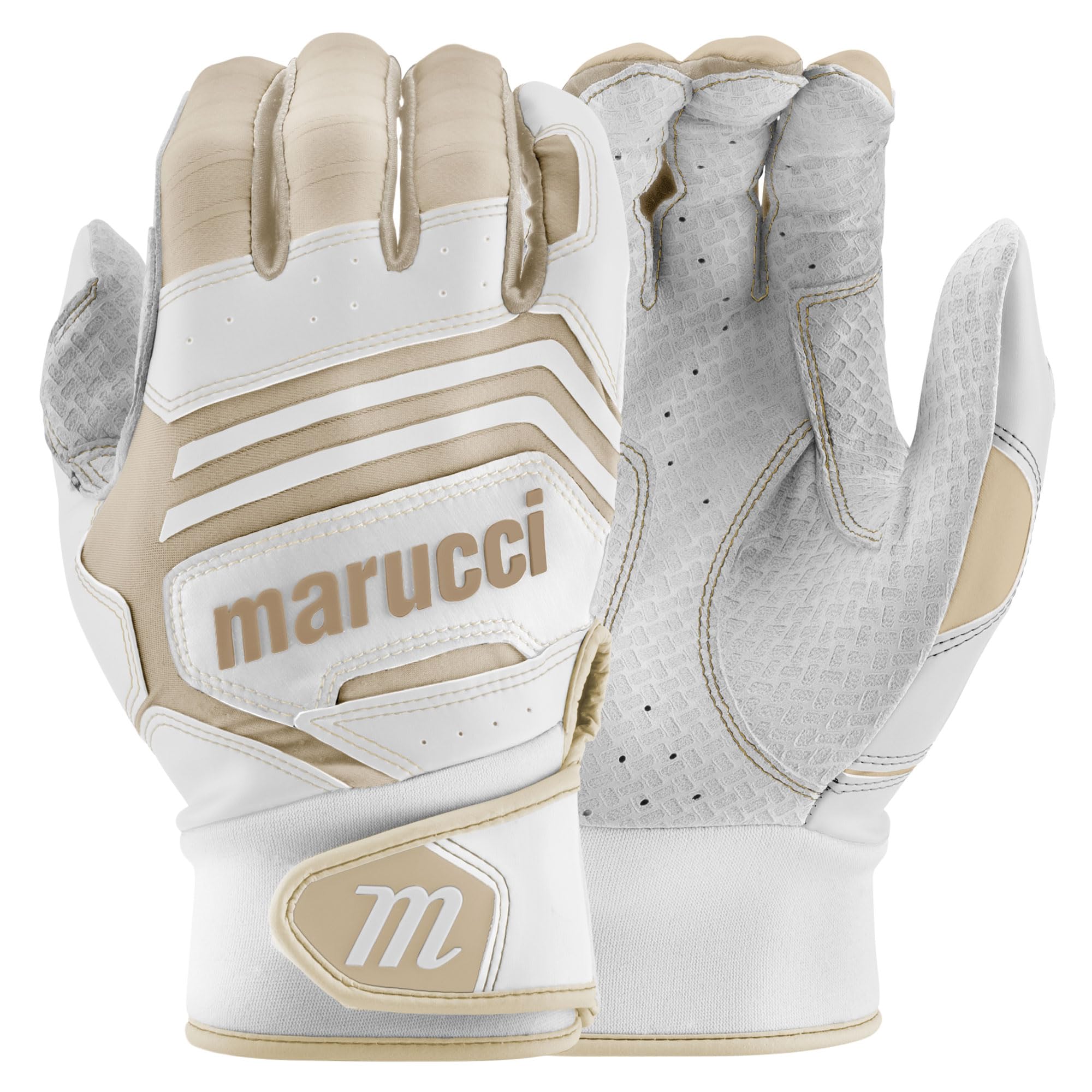 MARUCCI FUZN PRO Adult Batting Gloves, White/TAN, AXXL