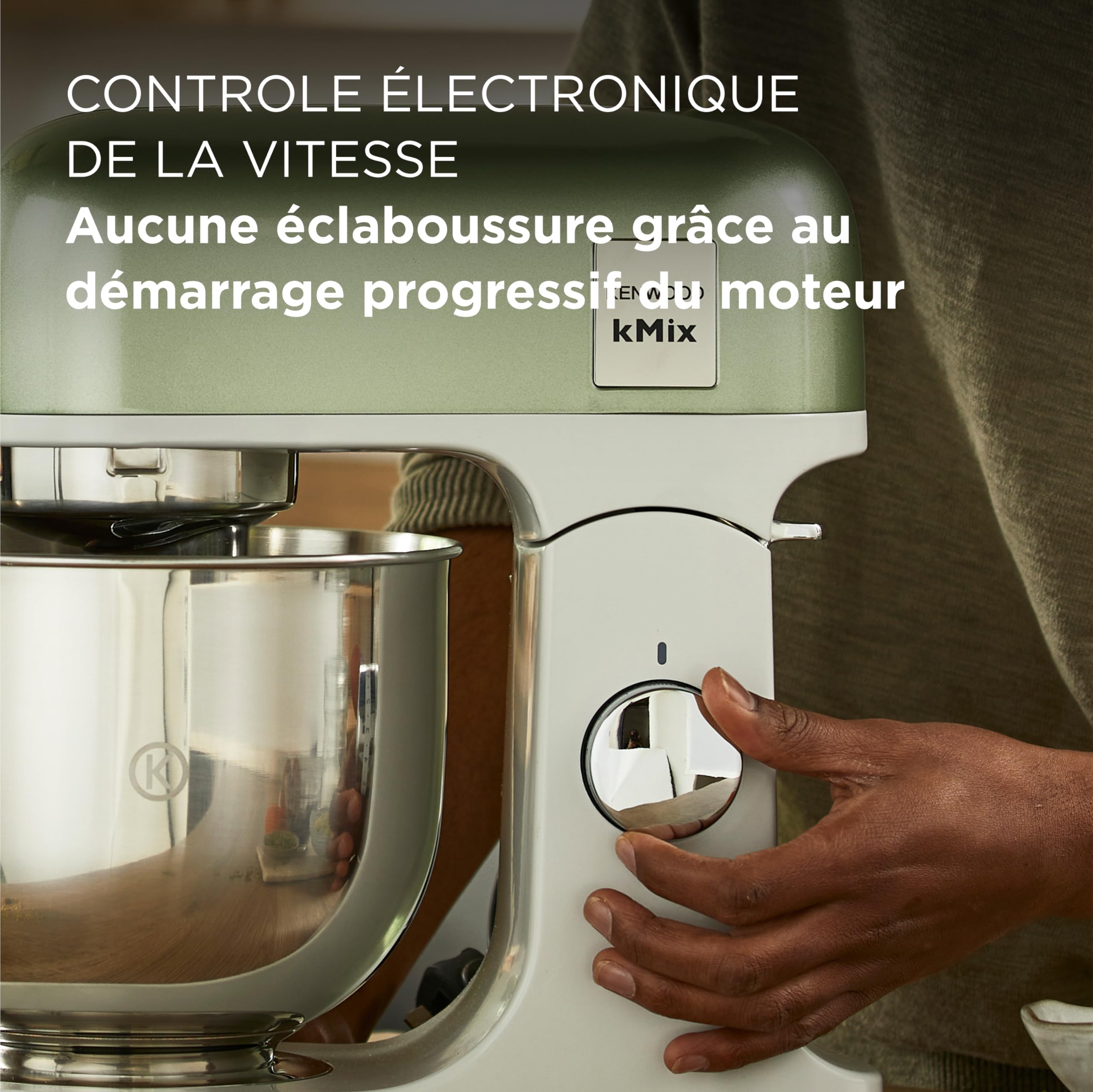 Kenwood kMix - Robot Pâtissier Multifonction avec Bol en Acier Inoxydable 5 L, Moteur 1000 W, Corps en Métal, Kit Pâtisserie 3 Accessoires et Couvercle anti-Éclaboussures, Vert (KMX760AGR)