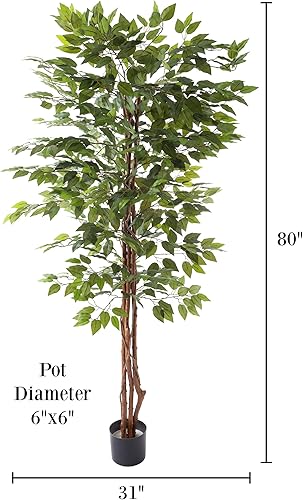 Miniatura 2 de Ficus - Árbol artificial de seda sintética en maceta de 80 pulgadas con hojas de aspecto natural para decoración de oficina o hogar, plantas de