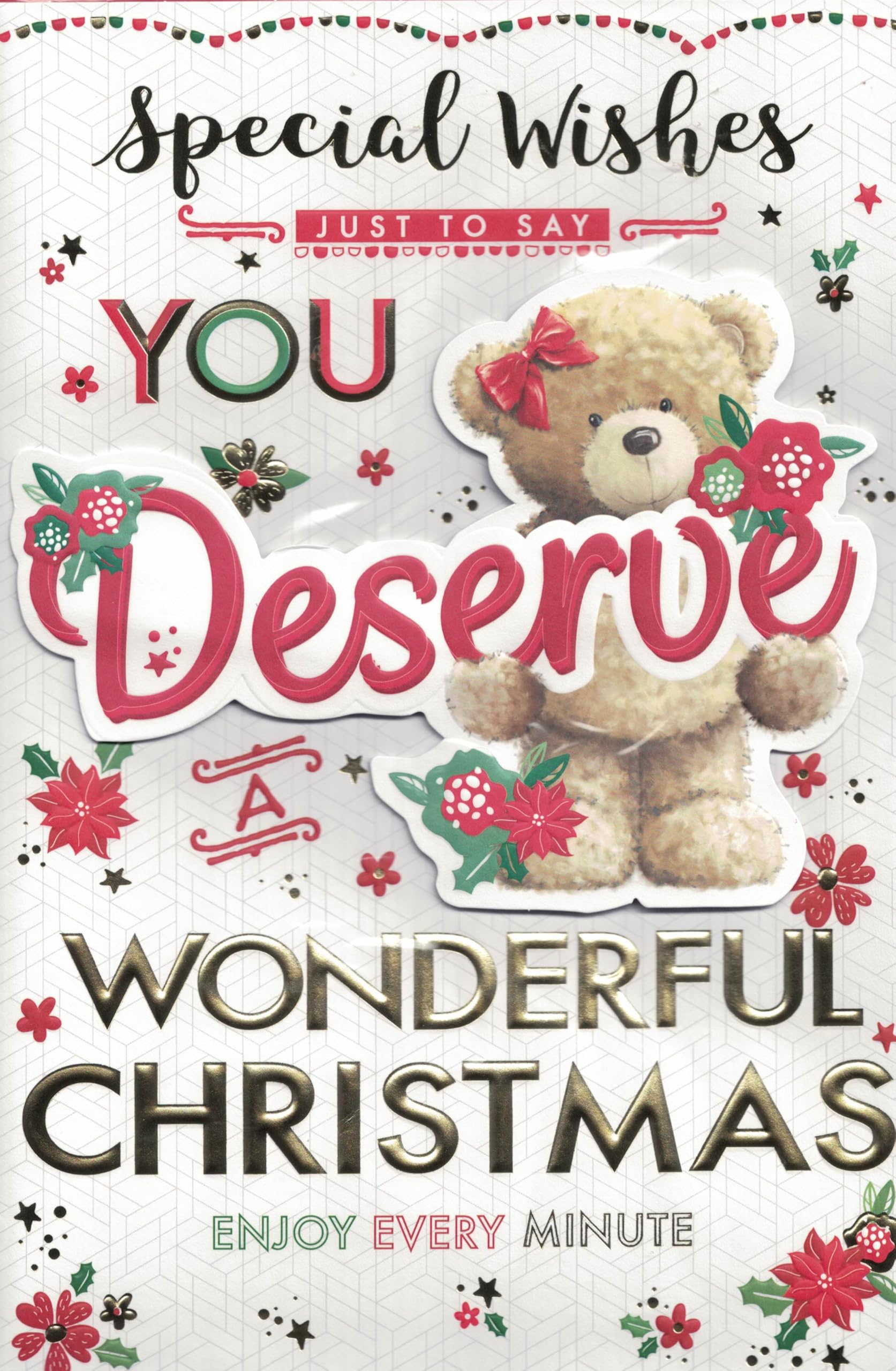 Special Wishes Large Luxury Christmas Card, Teddy Bear Design with 8-Page Insert, Festive Holiday Greeting Card, 30x20cm