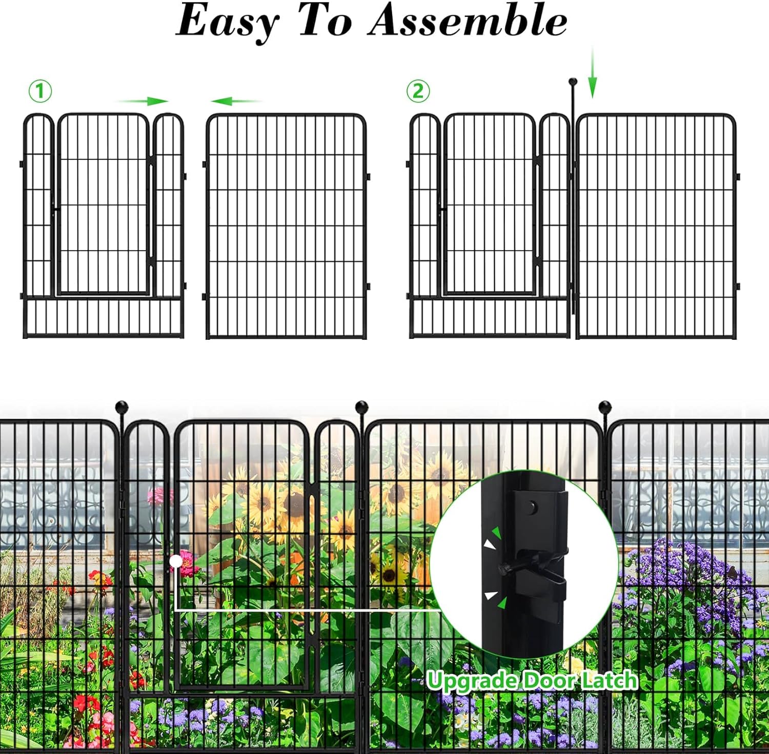 Decorative Garden Fence 32 Pack Black Metal Fence Panels 40in(H) x72ft(L) Temporary Fencing for Yard, Patio, Outdoor, Landscape, Flower Bed Animal Barrier Border for Dog