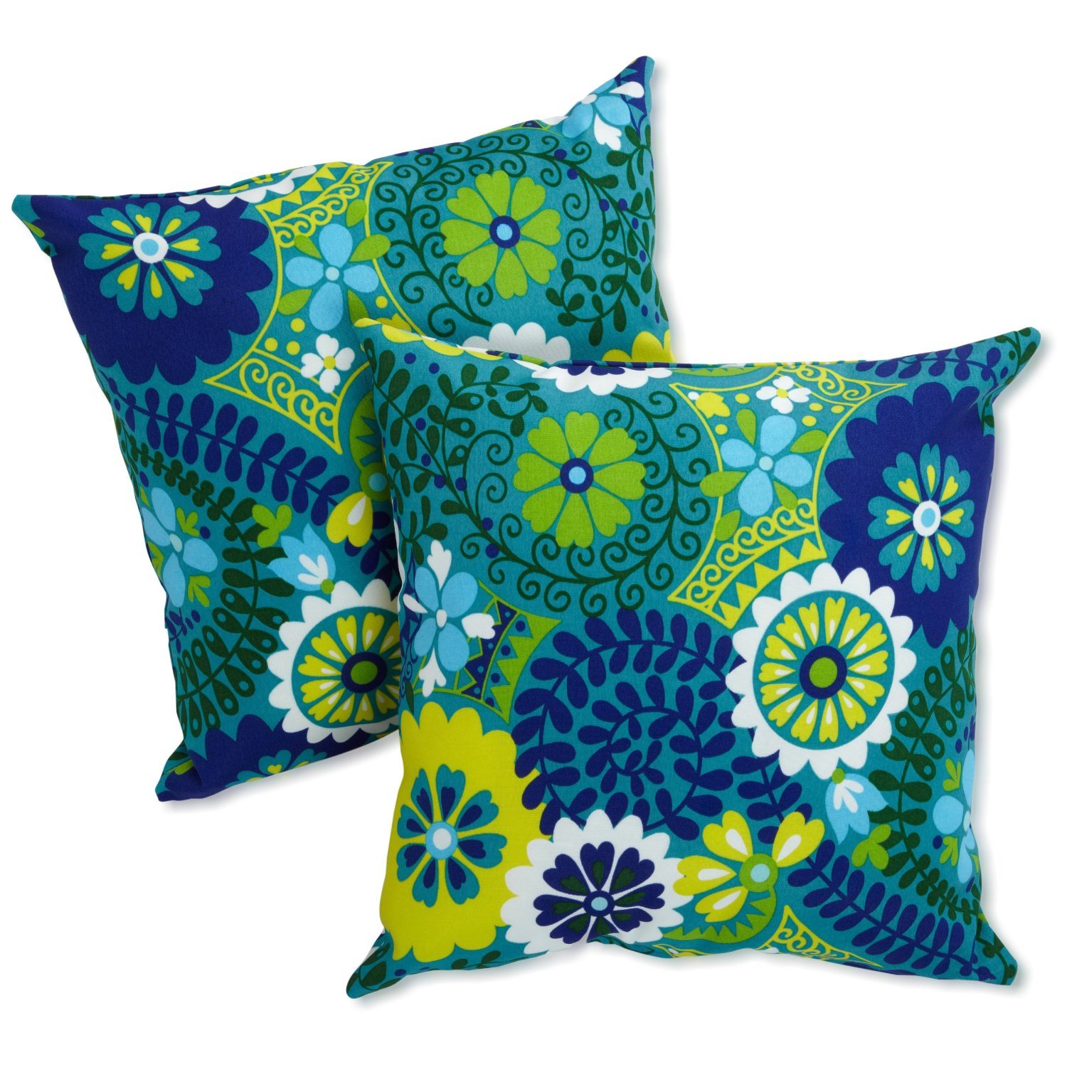 blazing needles all-weather uv-resistant outdoor zippered pillows set, set of 2, 18", luxury azure