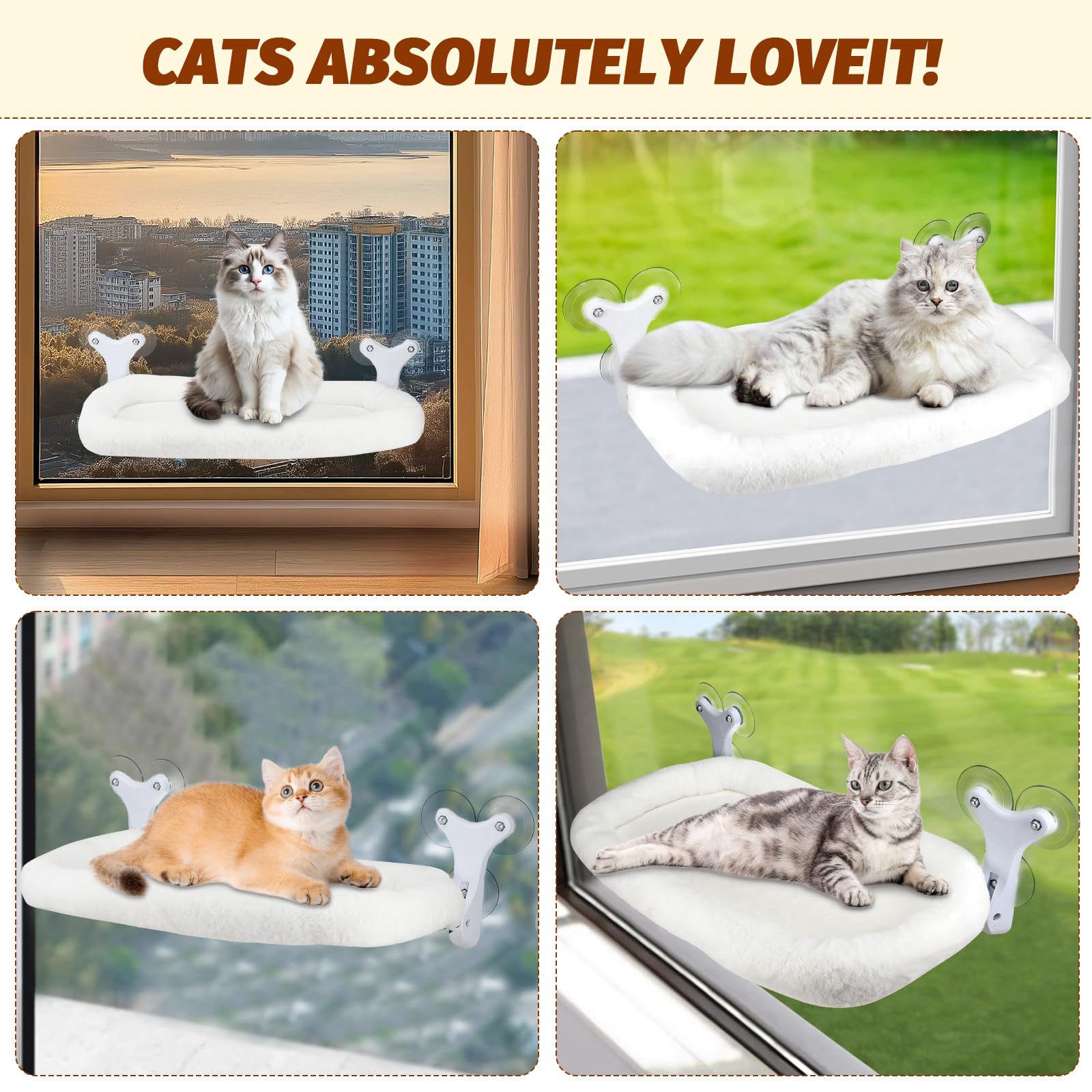 Sprifityy Hamac pour Chat,avec ventouses Stables,Chaise Longue Pliable,hamac de fenêtre,lit pour Animaux de Compagnie,Bain de Soleil,capacité de Charge jusqu'à 23 kg (Blanc, XL)
