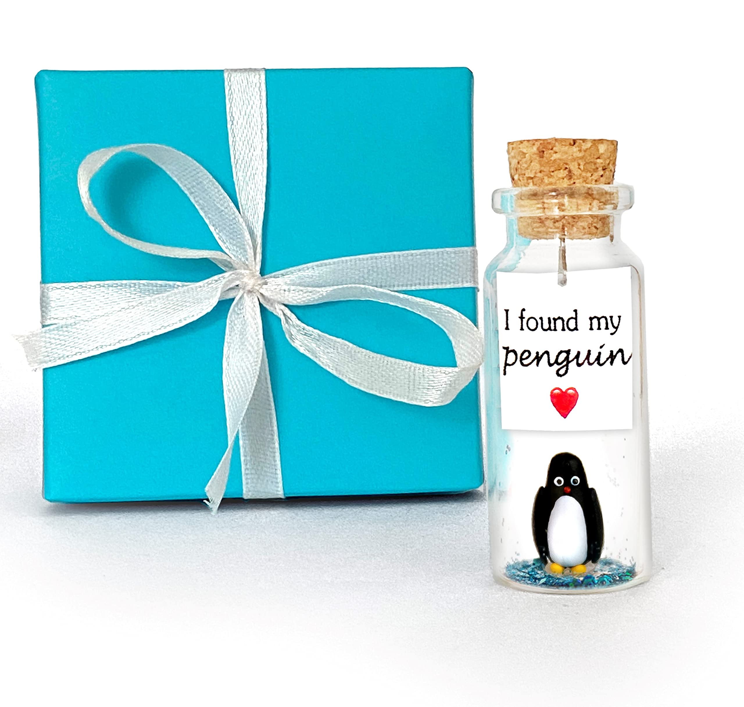 Kseniya Revta Cute and Kawaii Anniversary Presents - Personalized Love Gifts for Boyfriend Girlfriend - Romantic Gift for Her Him (Black and White Penguin - I Found My Penguin, in Teal Gift Box)