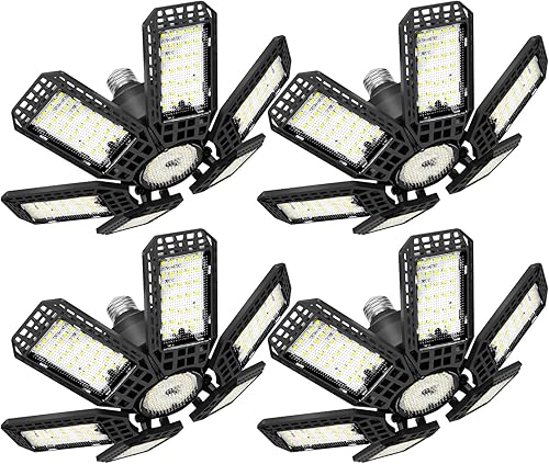 Paquete de 4 luces LED para garaje, 200 W, luz LED para tienda, luces de garaje E26E27, luces LED superbrillantes deformables para techo con 6+1