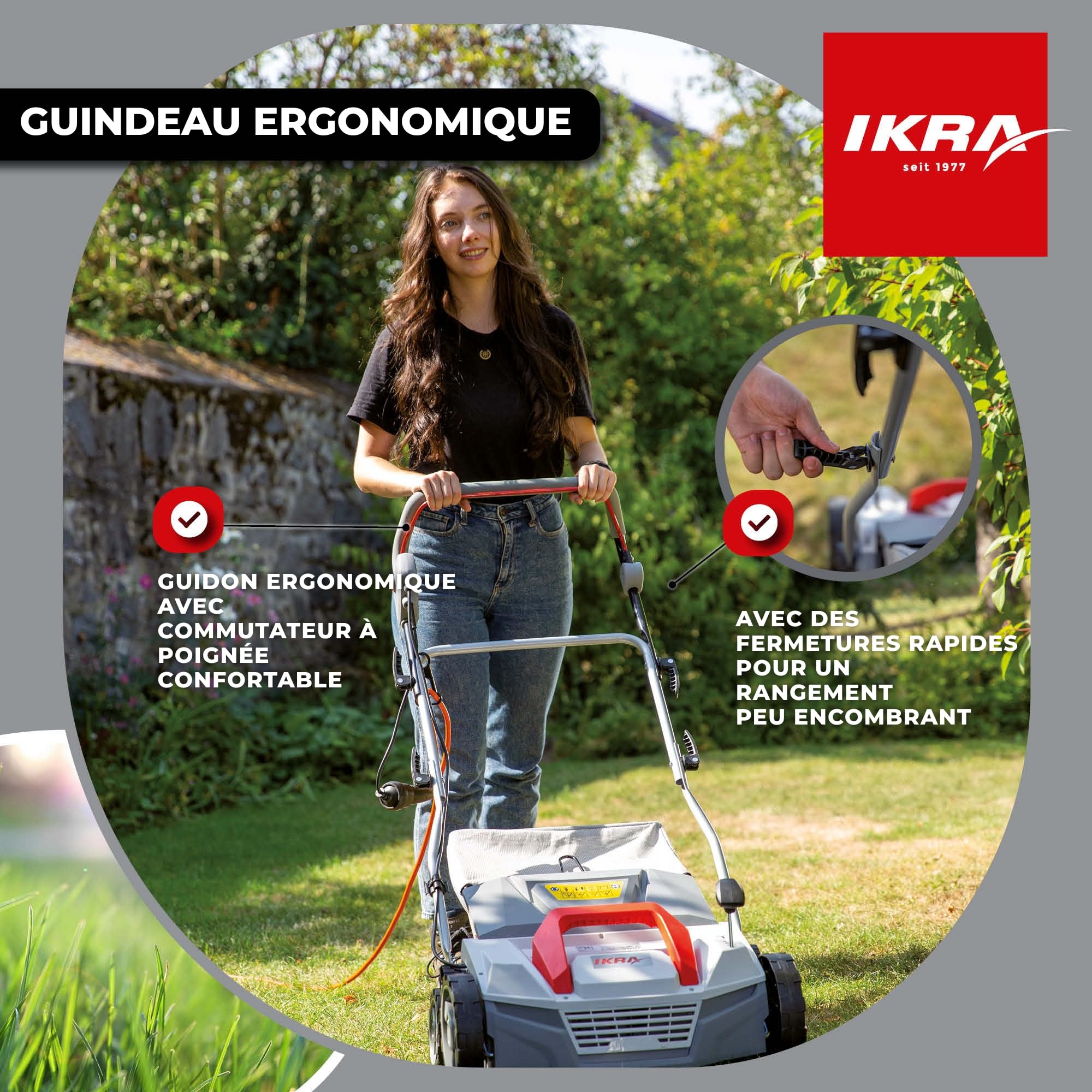 IKRA scarificateur-aérateur électrique IEVL 1838, largeur 38 cm, 1 800 W | Bac de ramassage de 40 l, profondeur de travail de +5 à –12 mm, changement de rouleau sans outil, appareil 2 en 1