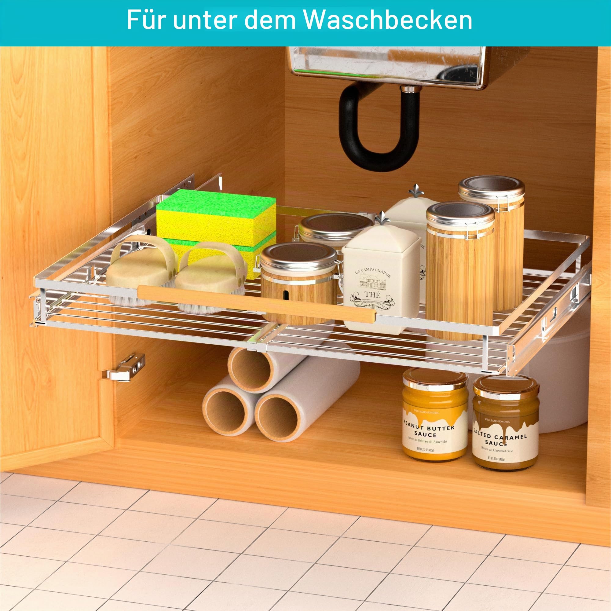 IPEGTOP 2er-Set Ausziehbarer Schubladenorganizer [30,7-46,7 cm B x 43,9 cm T] | Schwerlastregal für Küchenschränke & Spülenunterschränke | Verstellbare Breite 30,7-46,7 cm