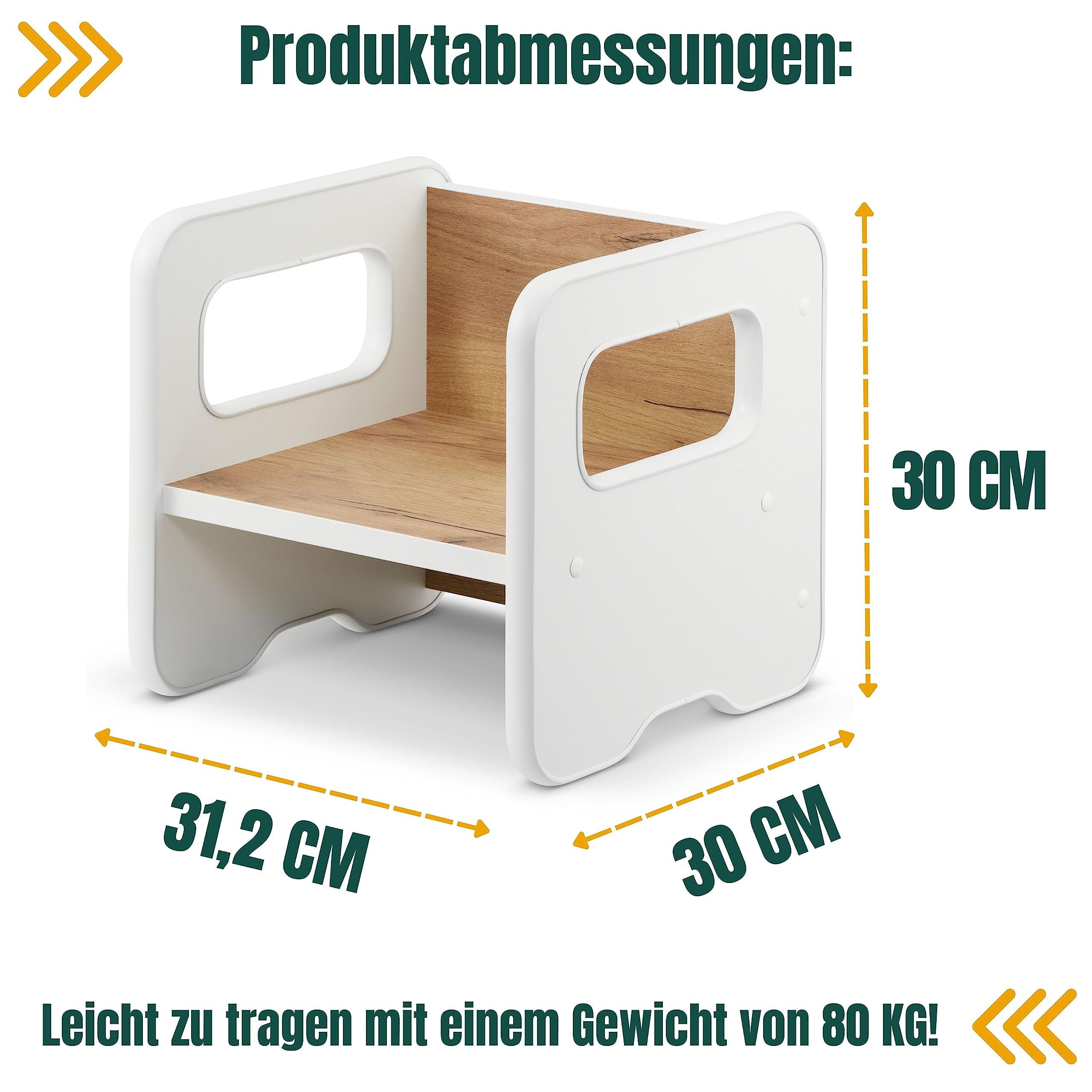 defiPad Sitzhocker für Kinder | Stylisch Wendehocker | Kindersessel ab 1 Jahr | Babystuhl Hocker Holz | Der Stuhl kann in einen Tisch verwandelt Werden | Montessori Kinderzimmer |