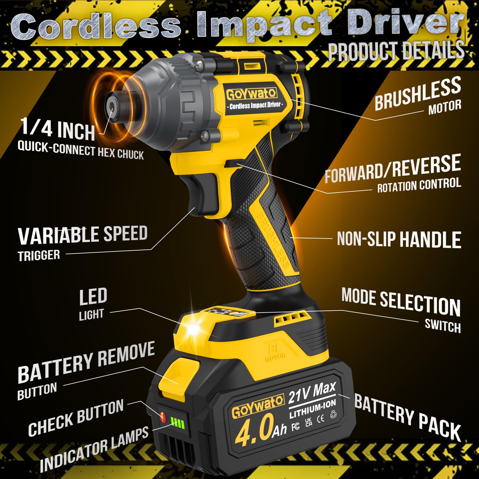 GoYwato 21V Cordless Impact Driver Set - Powerful & Durable -3 GoYwato 21V Cordless Impact Driver Set - Powerful & Durable -3