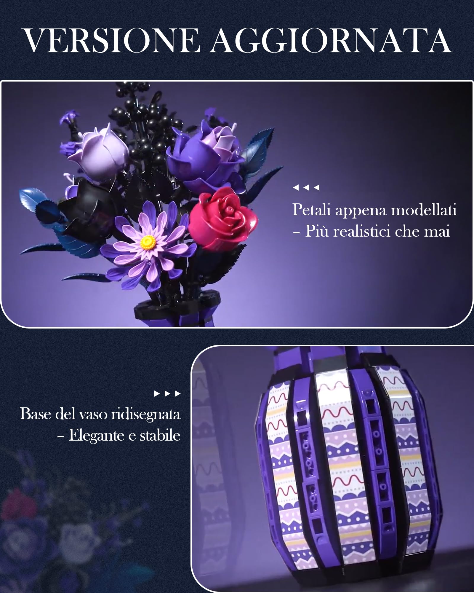 Mavo brix Kit di costruzione di un bouquet di rose nere con 12 fiori per adulti, collezione botanica per donne e ragazze dai 14 anni in su, compatibile con Lego