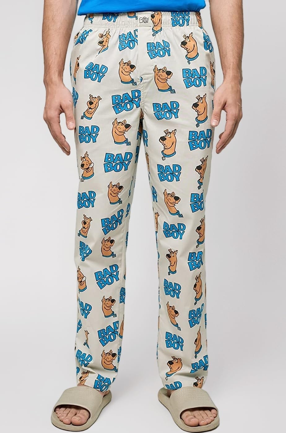 Men Official Scooby Doo: Baddest Boy Beige Cotton Pajamas