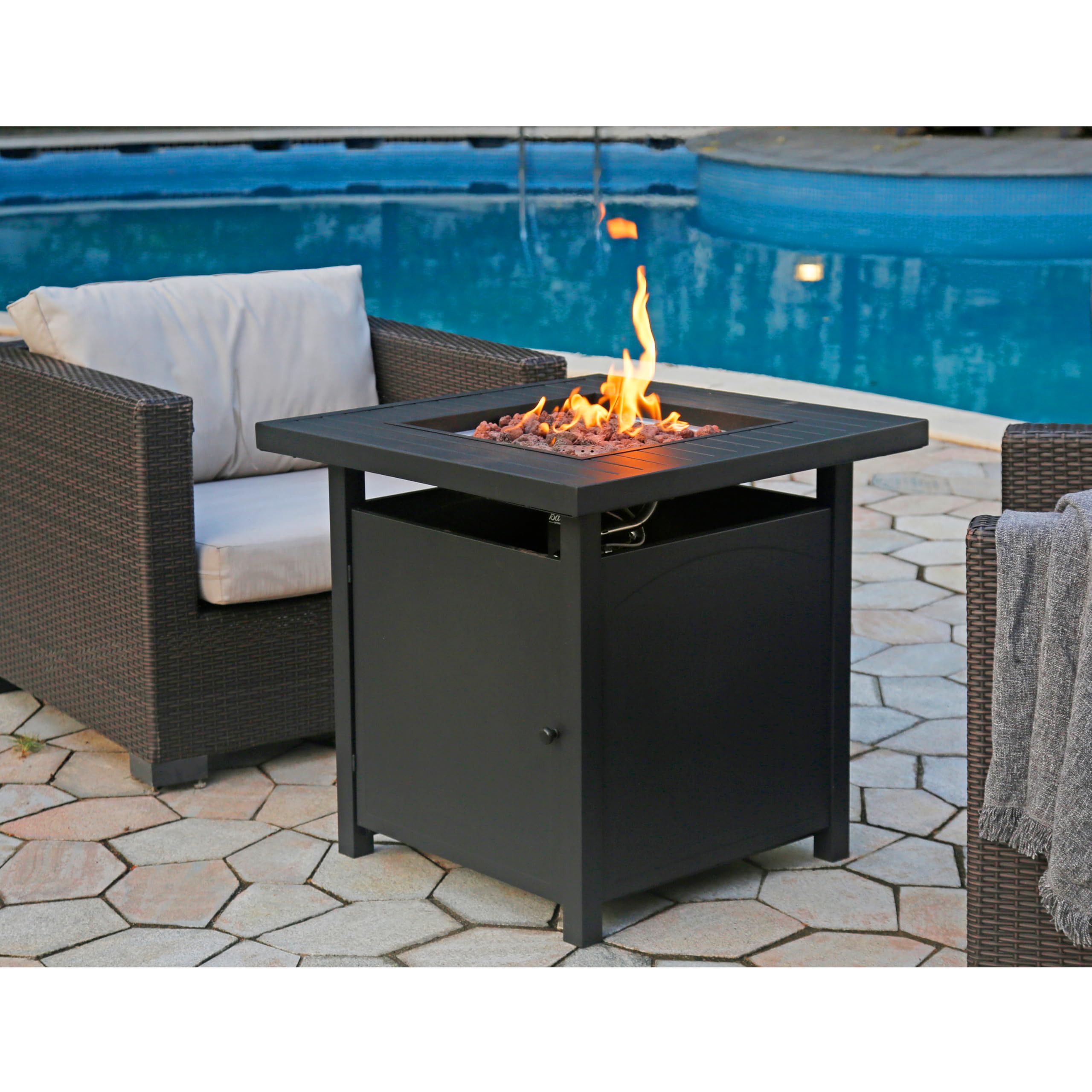 BALI OUTDOORS Brasero à Gaz, Chauffage Extérieur Jardin et Terrasse - Flamme Réelle - Chauffage Complémentaire - Foyer à Gaz avec Pierres de Lave