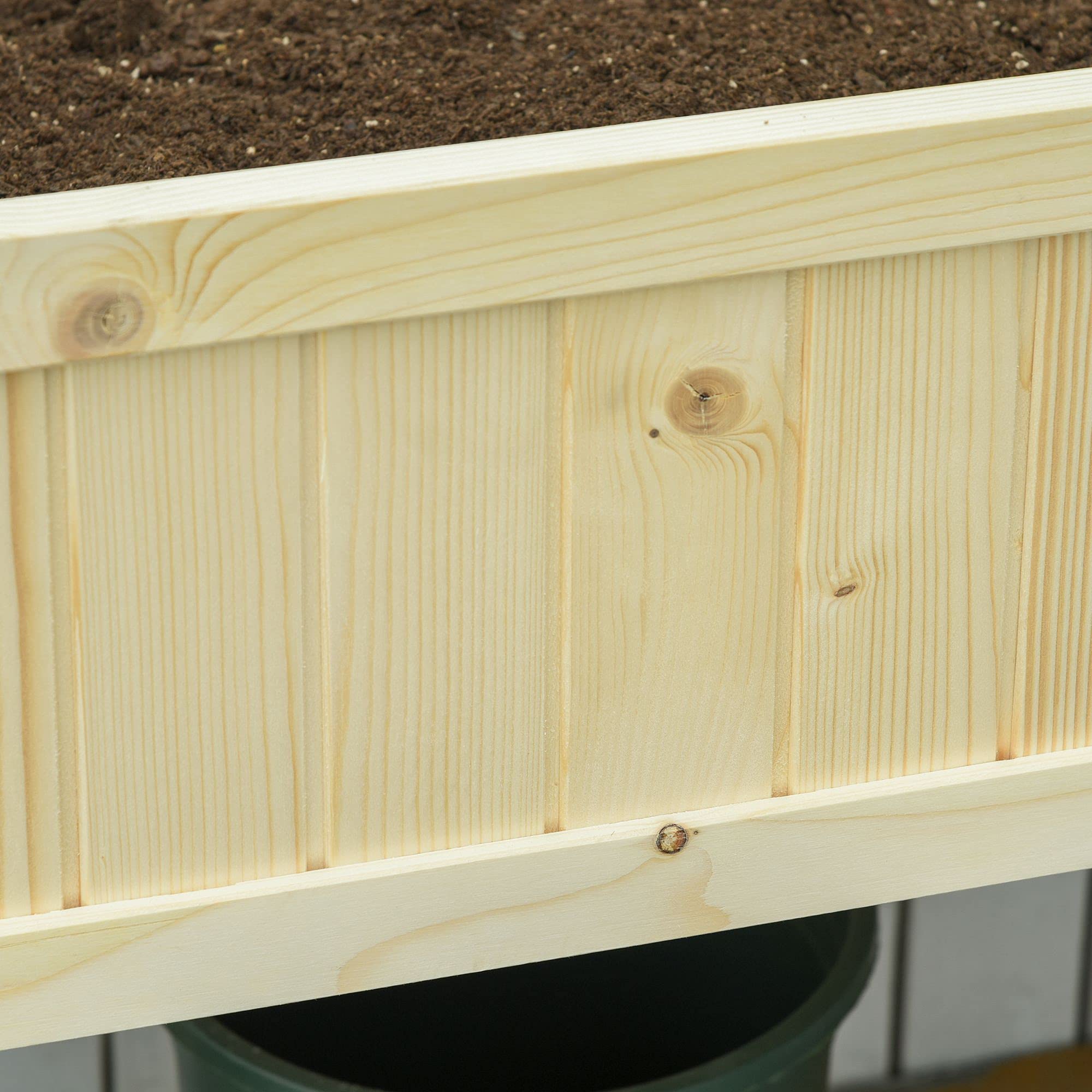 Outsunny Letto per Orto Rialzato Pieghevole, Fioriera da Esterno Rialzata in Abete con 4 Fori di Drenaggio, per Giardino Terrazza Balcone, 115x56x76 cm, Color Legno