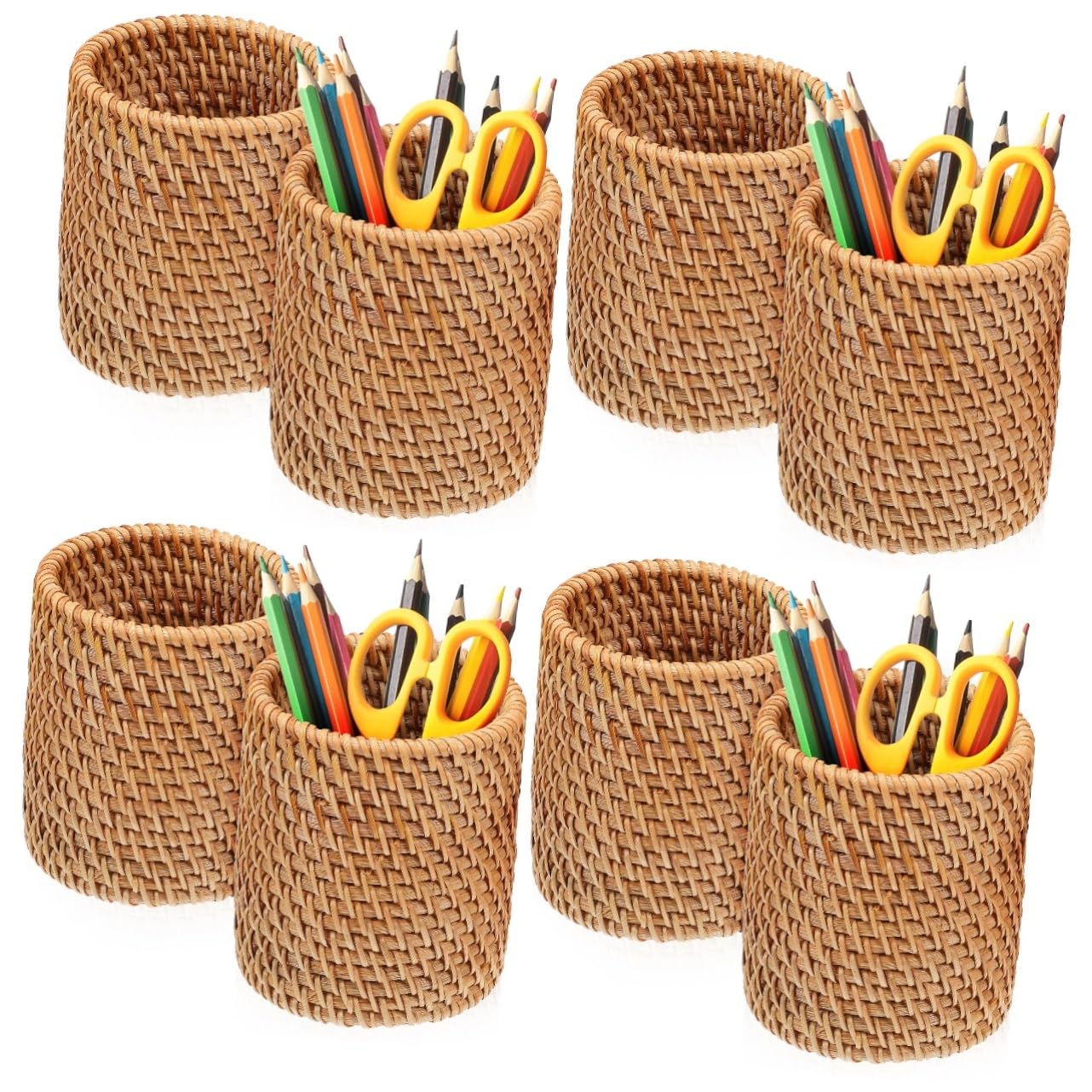 Porte crayons rotin organisateur de bureau polyvalent stylos 4 lots