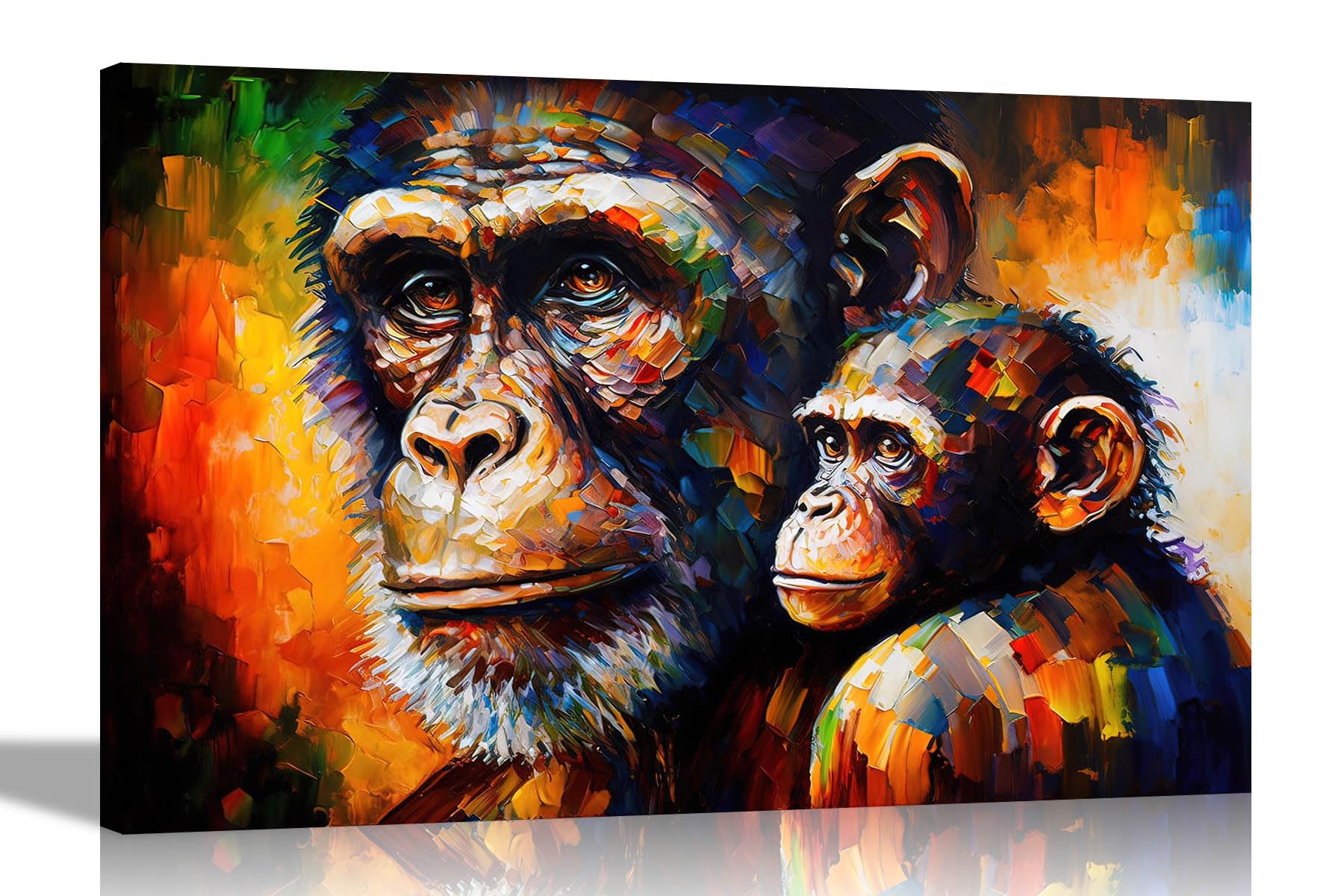 Artley Prints Father And Child Chimp - Colourful Canvas Wall Art: Abstract Prints For Living Room Decor - Ready To Hang Pictures Large 86 X 61Cm (34 X 24 Inches) A1
