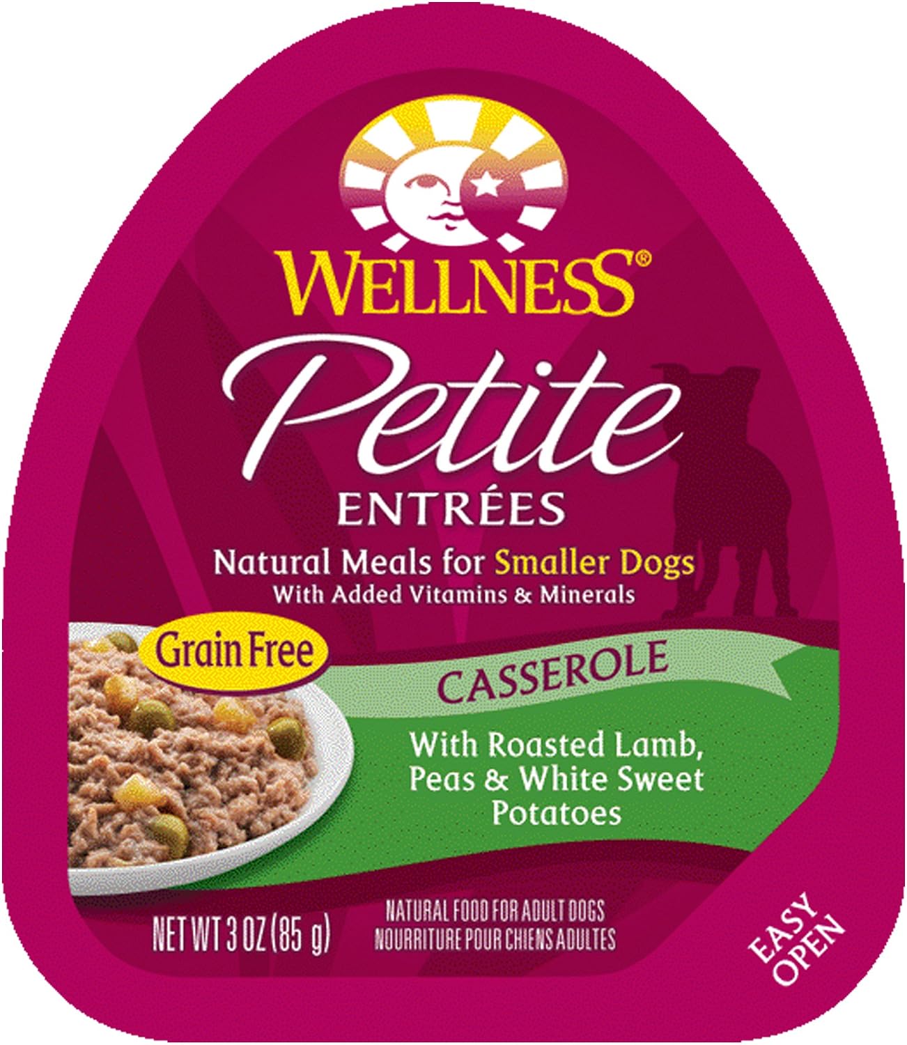 Wellness Petite Entrees Casserole Natural Grain Free Wet Small Breed Dog Food, Roasted Lamb, 3-Ounce Cup (Pack Of 24)