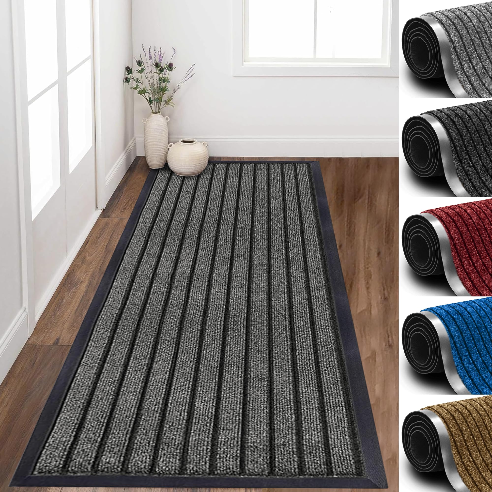 Imperial Rooms Grey Door Mat Non Slip – Rubber mat 80x150cm Machine Washable Door Matts indoor Dirt Trapper Super Absorbent Door Mats Outdoor