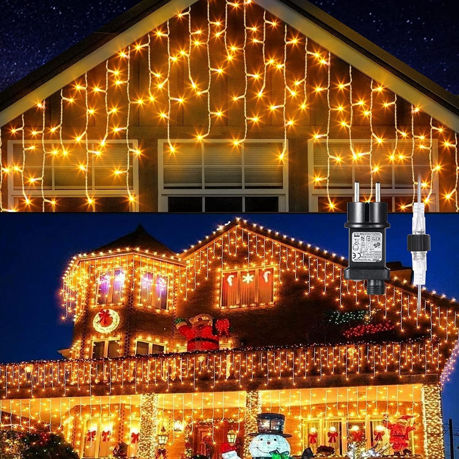 GlobaLink 800 LED Lichterkette Eisregen, 20M Lichtervorhang Außen mit 160 Tropfen erweiterbar mit Timer Regenlichterkette Eiszapfen Lichterkette für Dach Balkon Weihnachten Party - Warmweiß | Lichterkette LED Weihnachten Wasserdicht IP44 mit 8 Modi Lichte