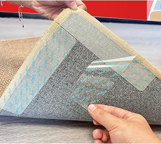 Rug Carpet Non Slip Grippers, Large Carpet Tape Pads Removable, Strong Adhesive Without Residue, 8pcs Double Sided Rug Tape