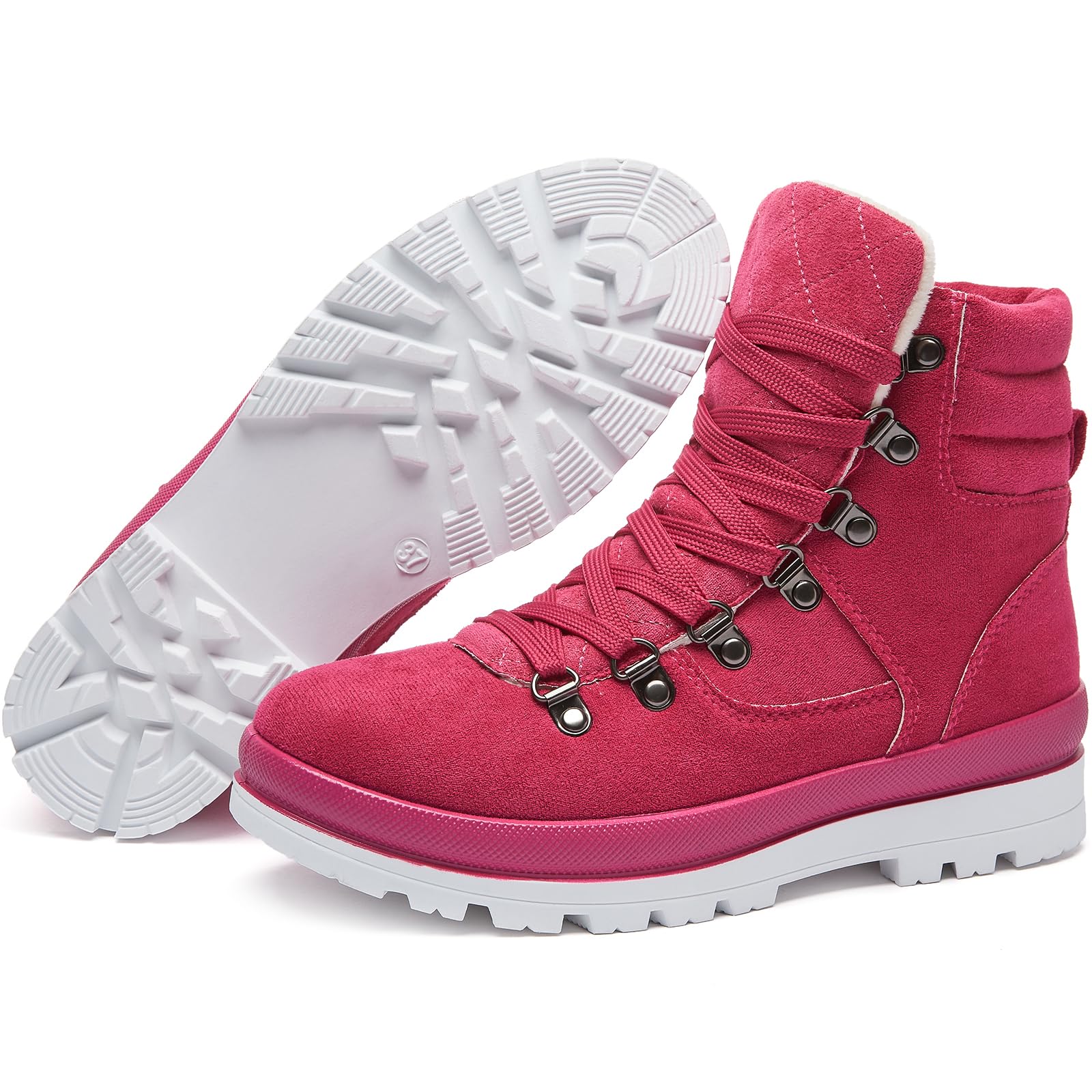 FRACORA Women's Combat Ankle Boots | Winter Snow Boots With Side Zipper & Fluffy Lining (Brown, Size 10)