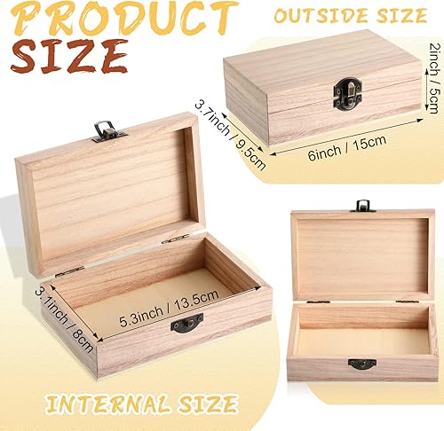 Miniatura 10 de Yookeer 8 cajas de madera sin terminar con tapa con bisagras, caja de madera a granel para manualidades, cierre frontal, almacenamiento de madera